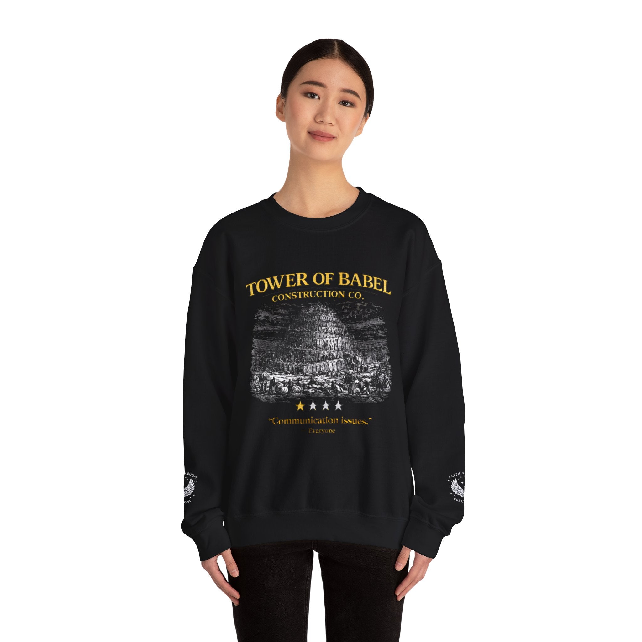 Tower of Babel – Crewneck Sweatshirt | “Review” Vintage Graphic – Five-Star Faith Series