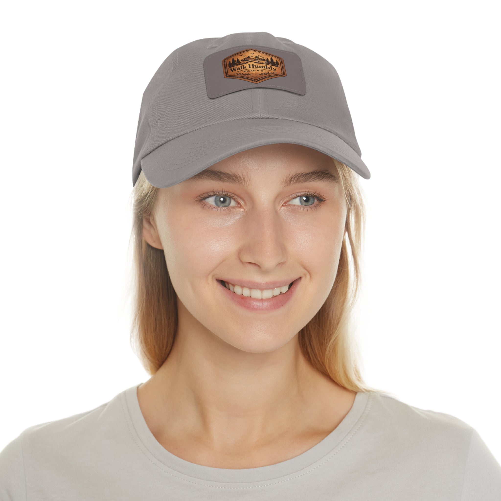 Walk Humbly Leather Patch Dad Hat | Micah 6:8 Christian Outdoor Cap | Faith Freedom Creations