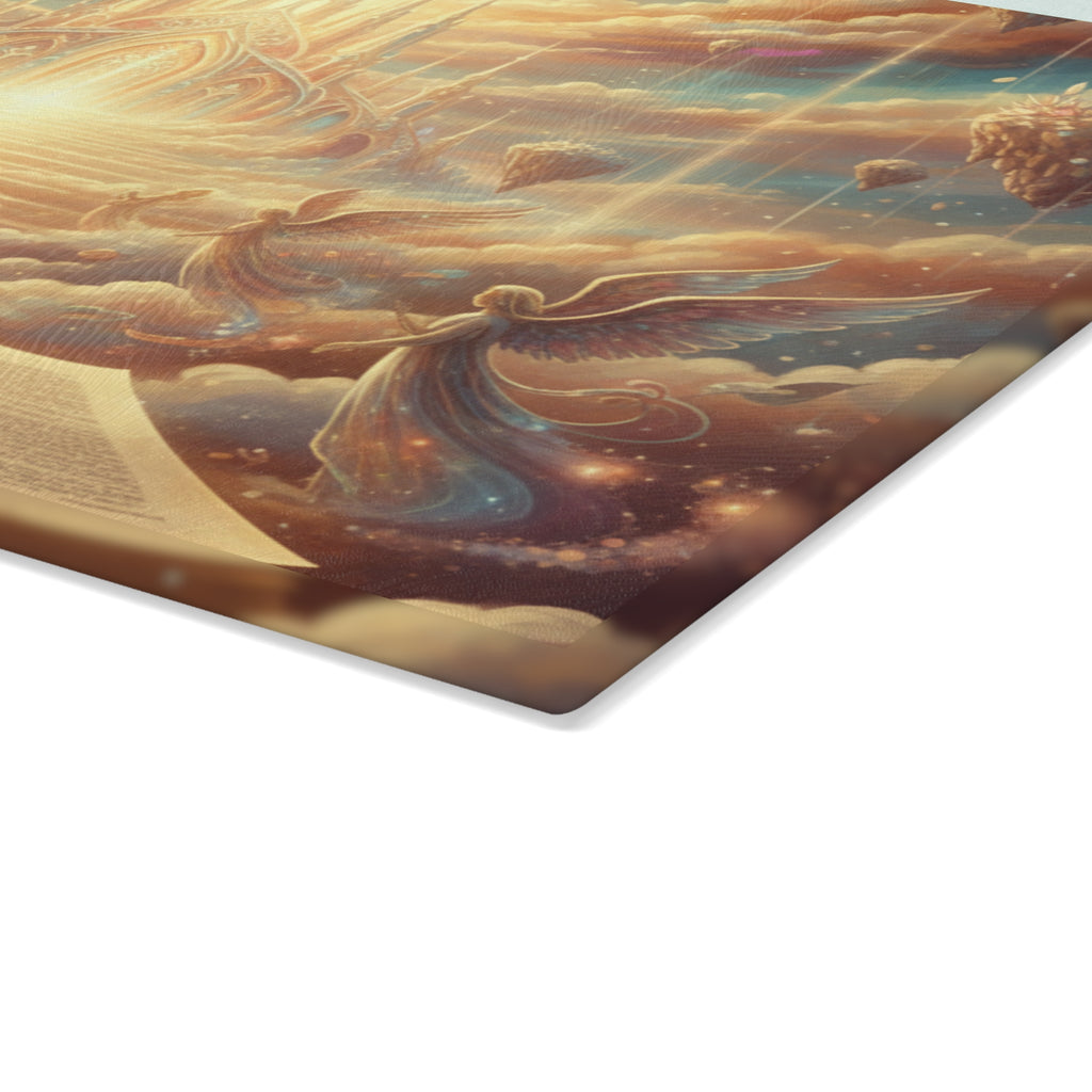 Heavenly Cathedral Glass Cutting Board – Angel & Open Book Christian Kitchen Decor | Inspirational Faith Kitchen Art