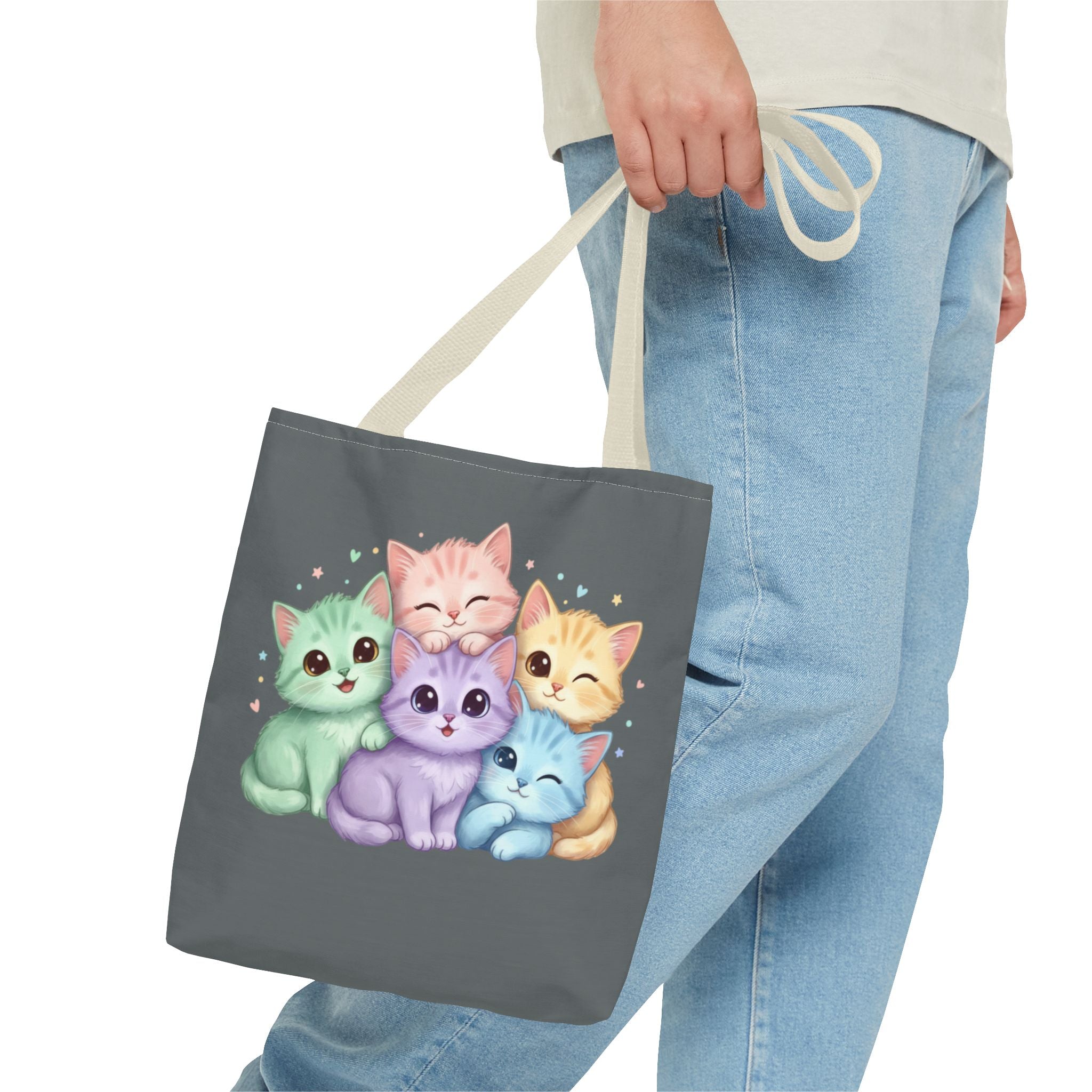 Pastel Rainbow Kittens Tote Bag – Cute Cat Lover Tote | Colorful Cat Market Bag
