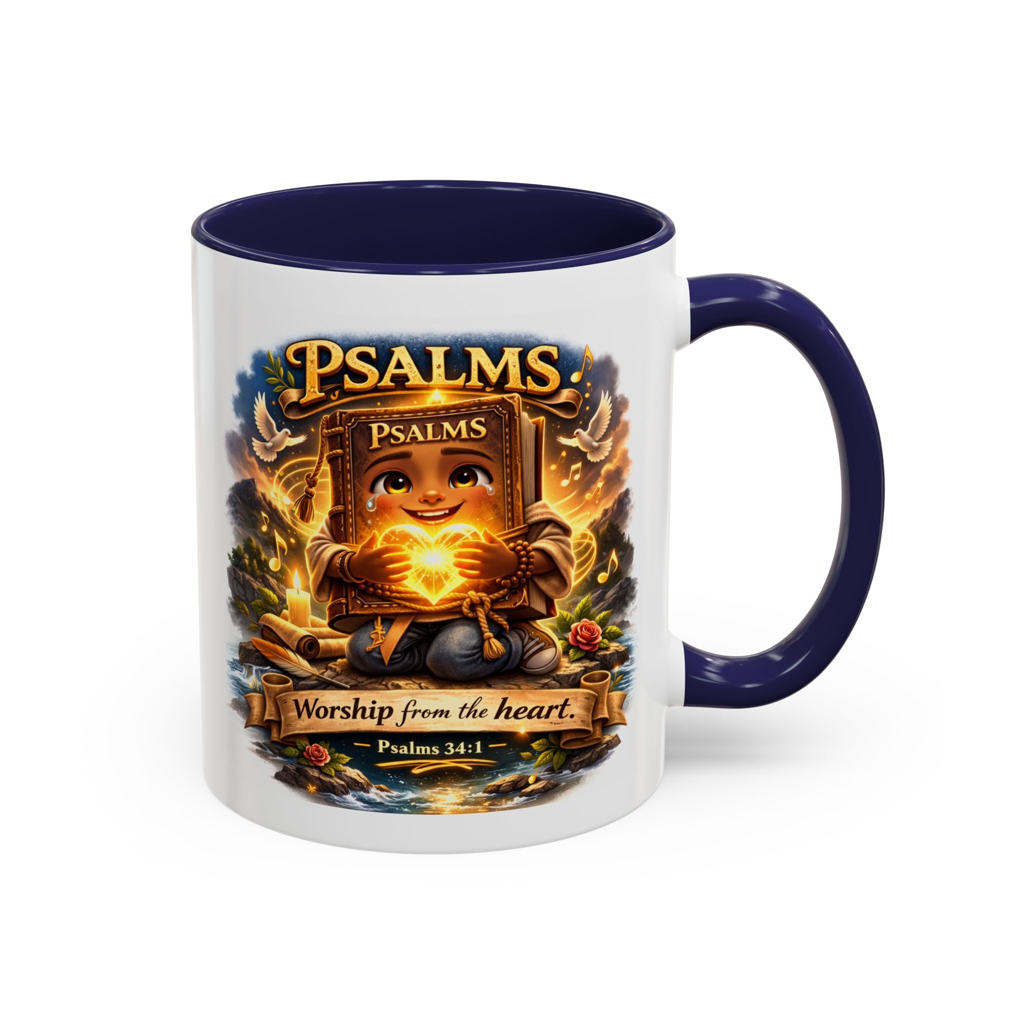 Psalms 34:1 Coffee Mug | Worship From the Heart Mug | Inspirational Christian Accent Mug