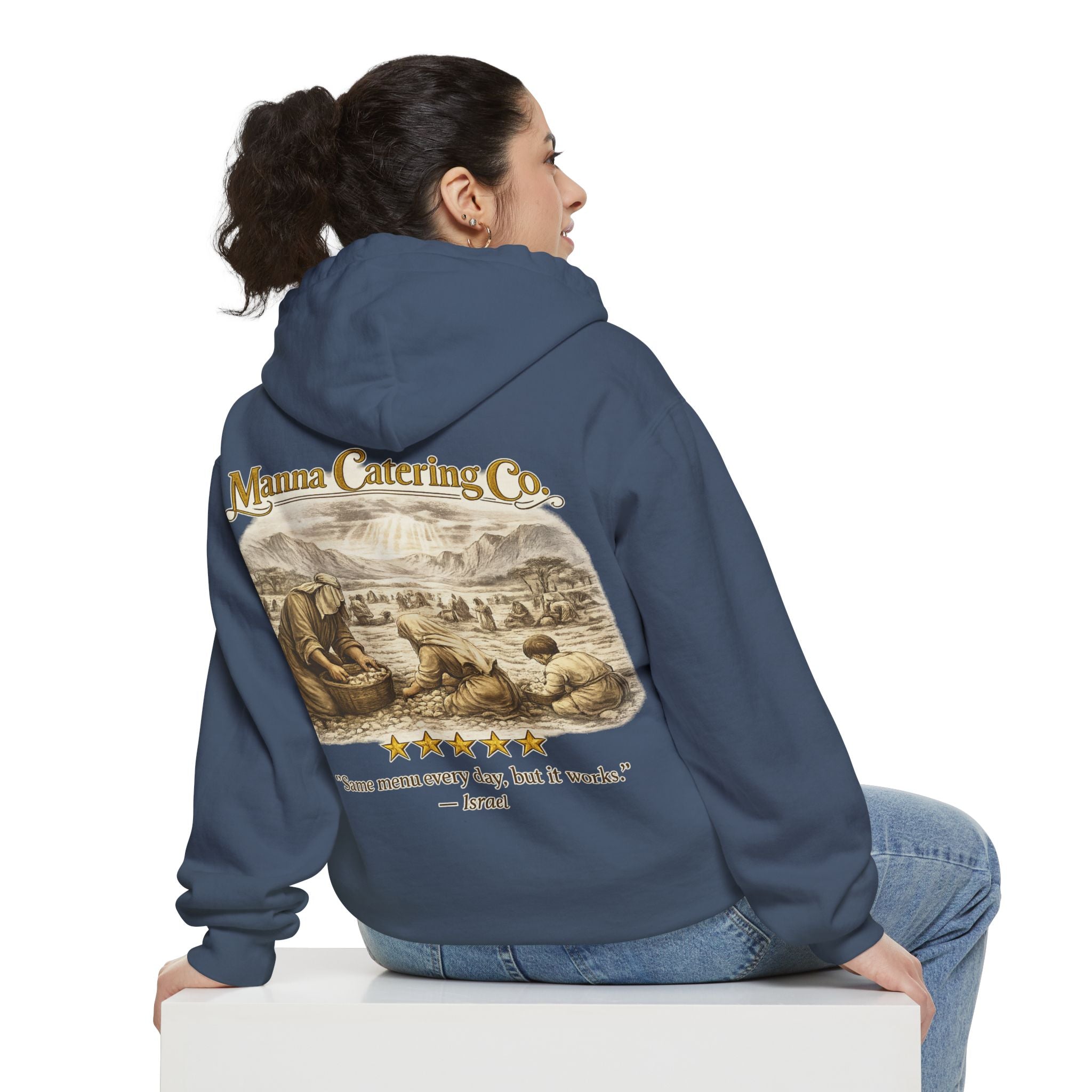 Manna Catering Co. – Hoodie | “Manna Review” Vintage Graphic – Five-Star Faith Series
