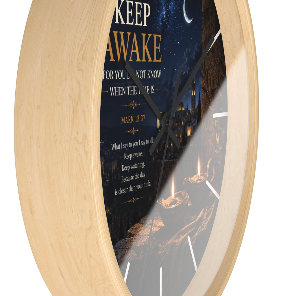 Keep Awake Wall Clock | Mark 13:37 Christian Nightscape Clock | Inspirational Faith Decor