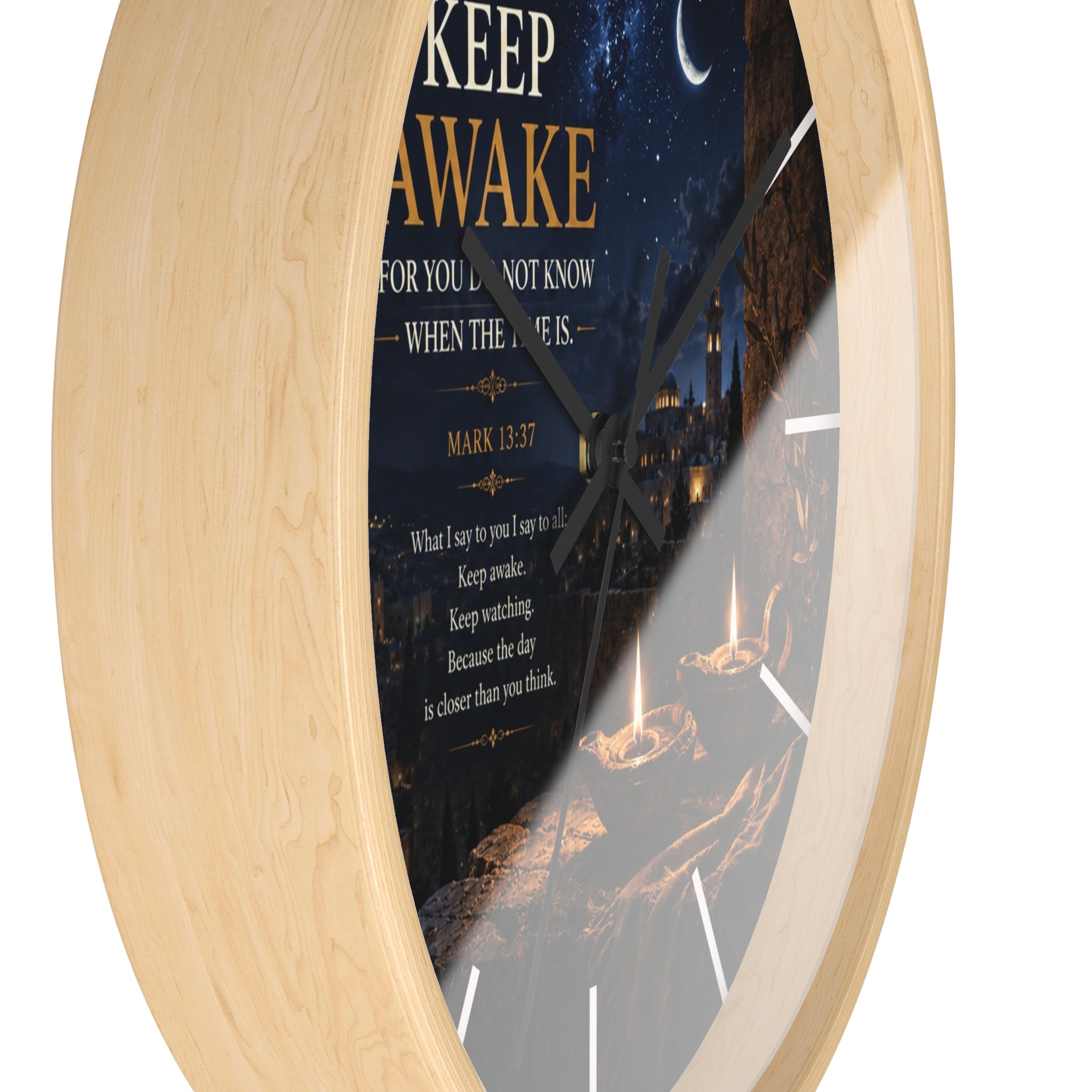 Keep Awake Wall Clock | Mark 13:37 Christian Nightscape Clock | Inspirational Faith Decor