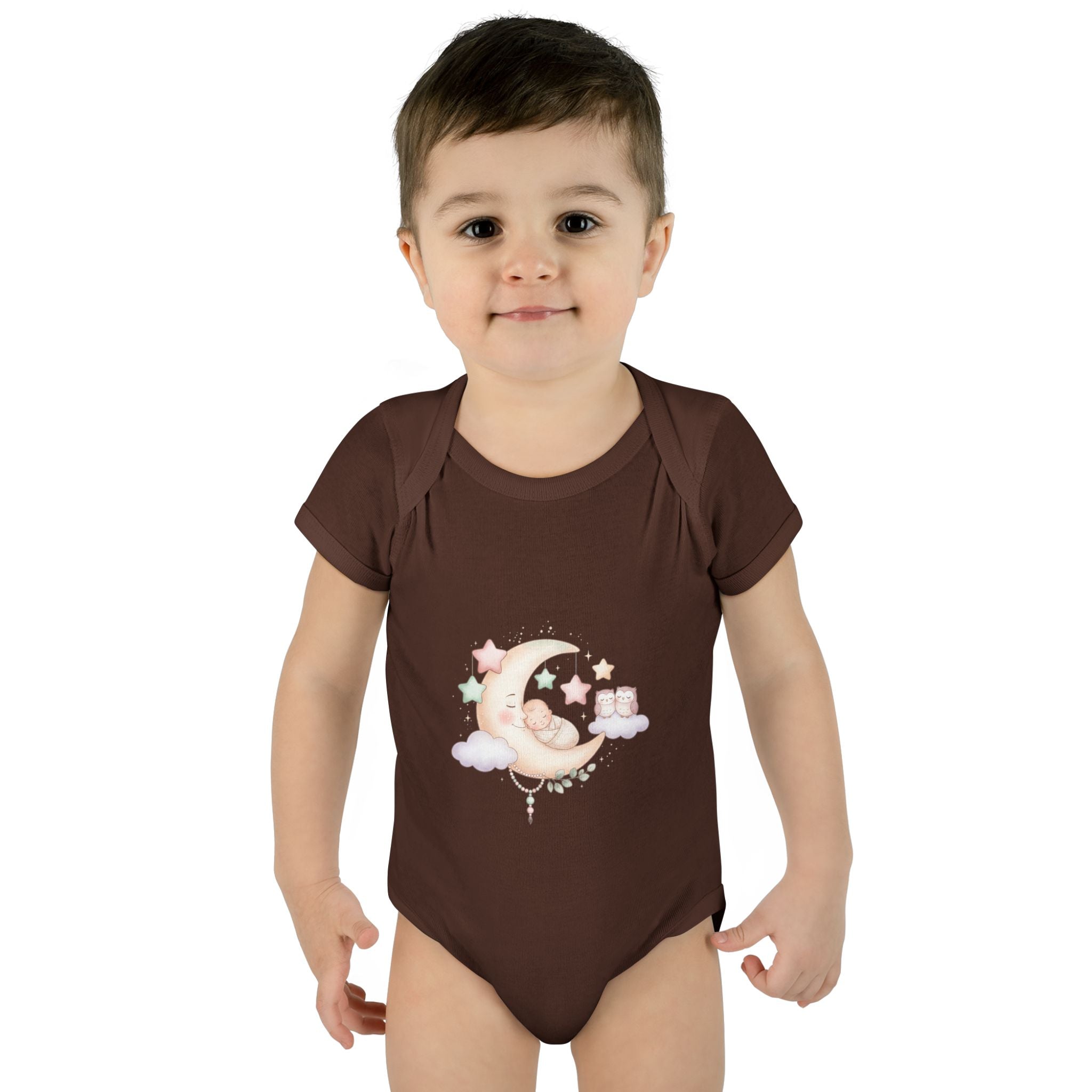 Pastel Moon & Stars Baby Bodysuit – Sleepy Moon Newborn Onesie | Cozy Baby Outfit