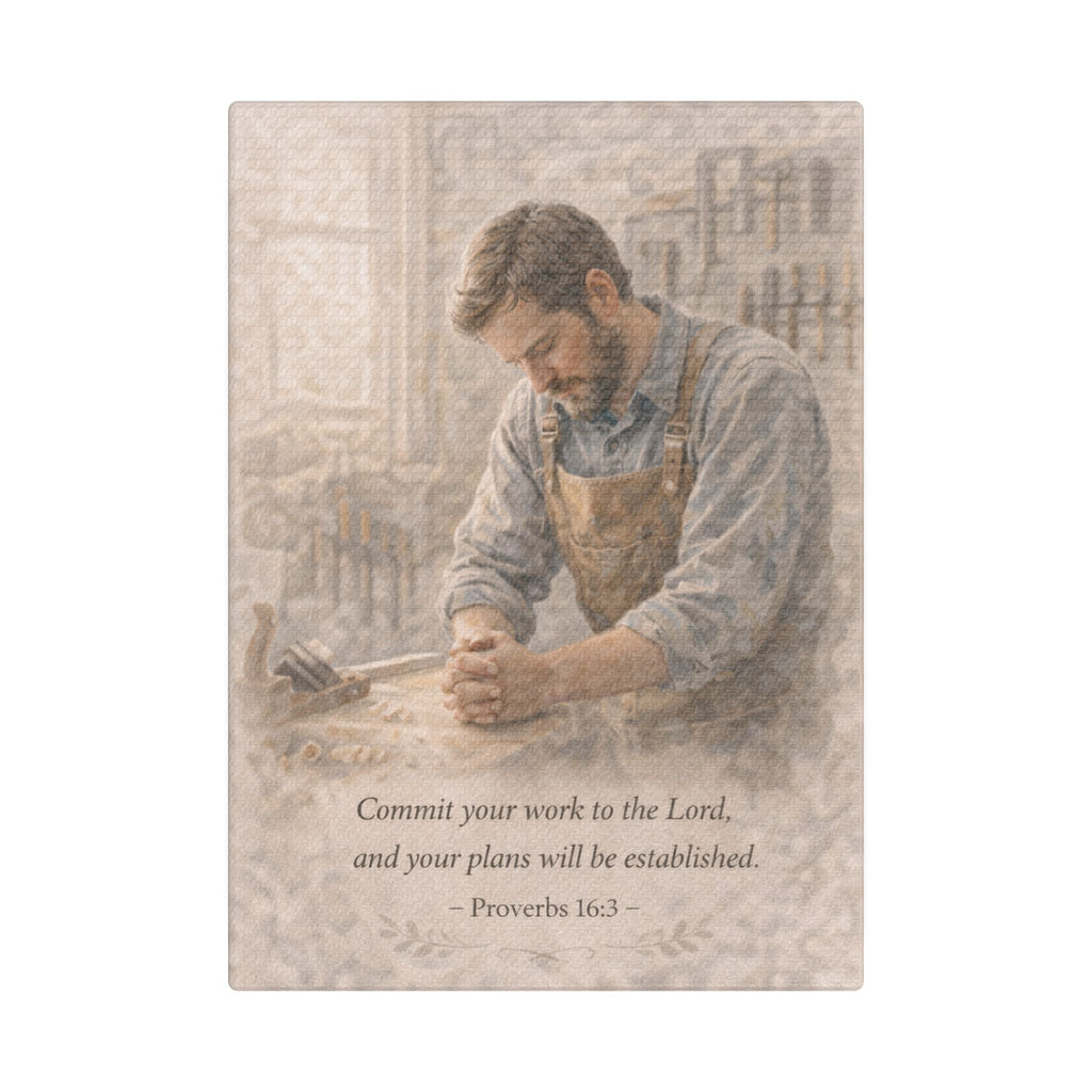 Commit Your Work to the Lord Canvas — Proverbs 16:3 Christian Wall Art