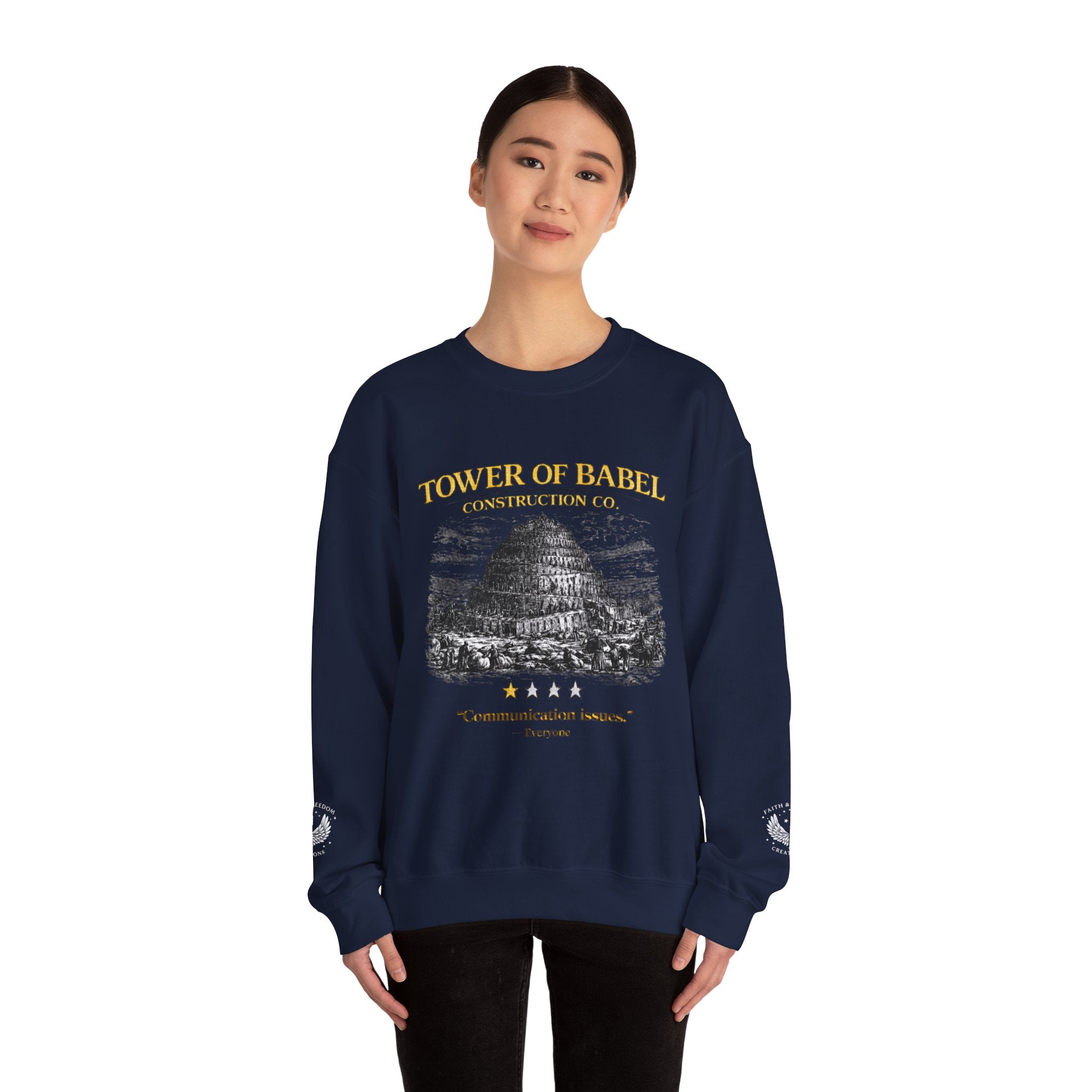 Tower of Babel – Crewneck Sweatshirt | “Review” Vintage Graphic – Five-Star Faith Series