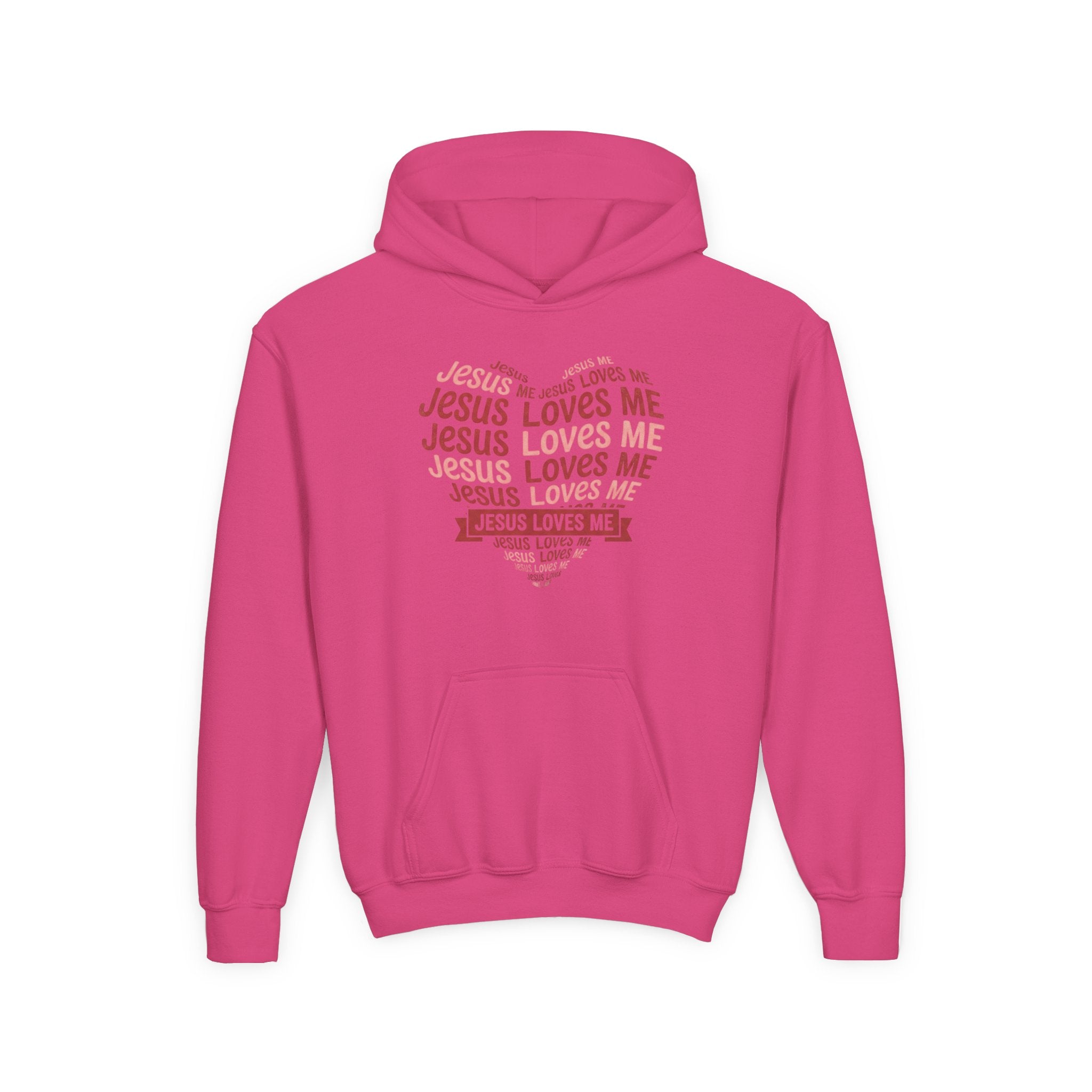 Jesus Loves Me Youth Hoodie – Heart Word Cloud Christian Kids Sweatshirt | Faith Inspired Kids Apparel