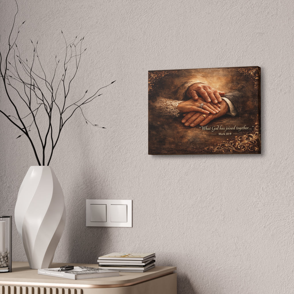 Wedding Hands Canvas Wall Art – "What God Has Joined Together" Mark 10:9