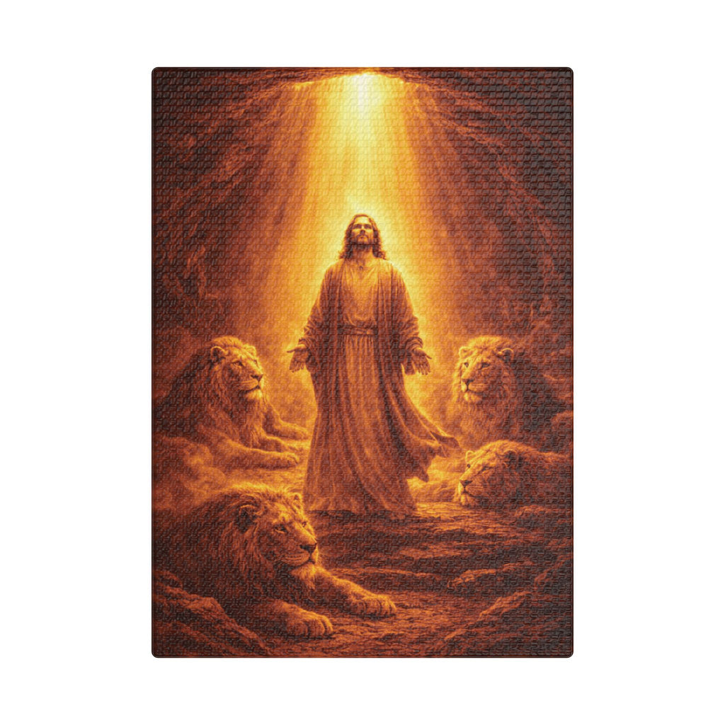Daniel in the Lions' Den Canvas — Gold Biblical Wall Art | Christian Faith Decor