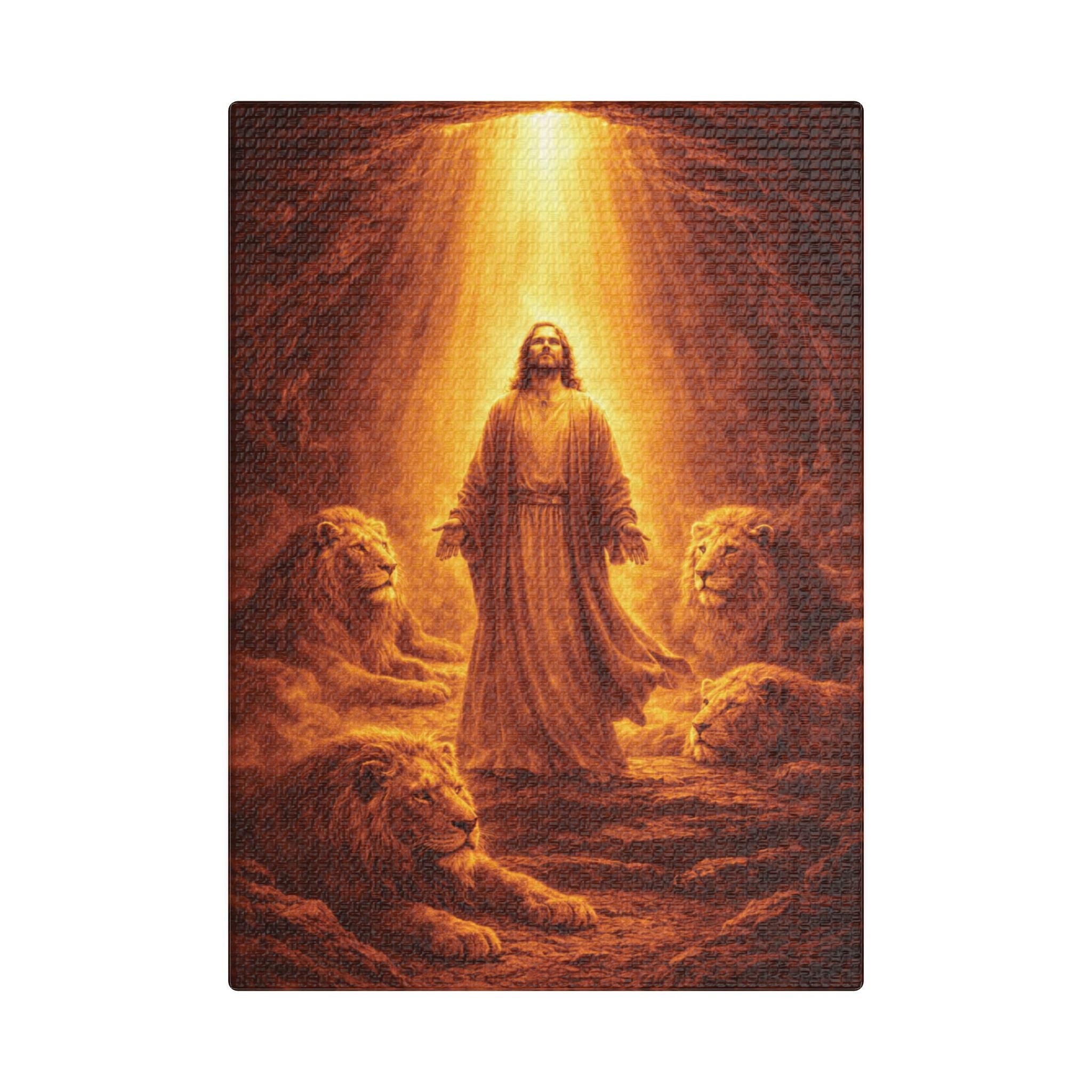 Daniel in the Lions' Den Canvas — Gold Biblical Wall Art | Christian Faith Decor