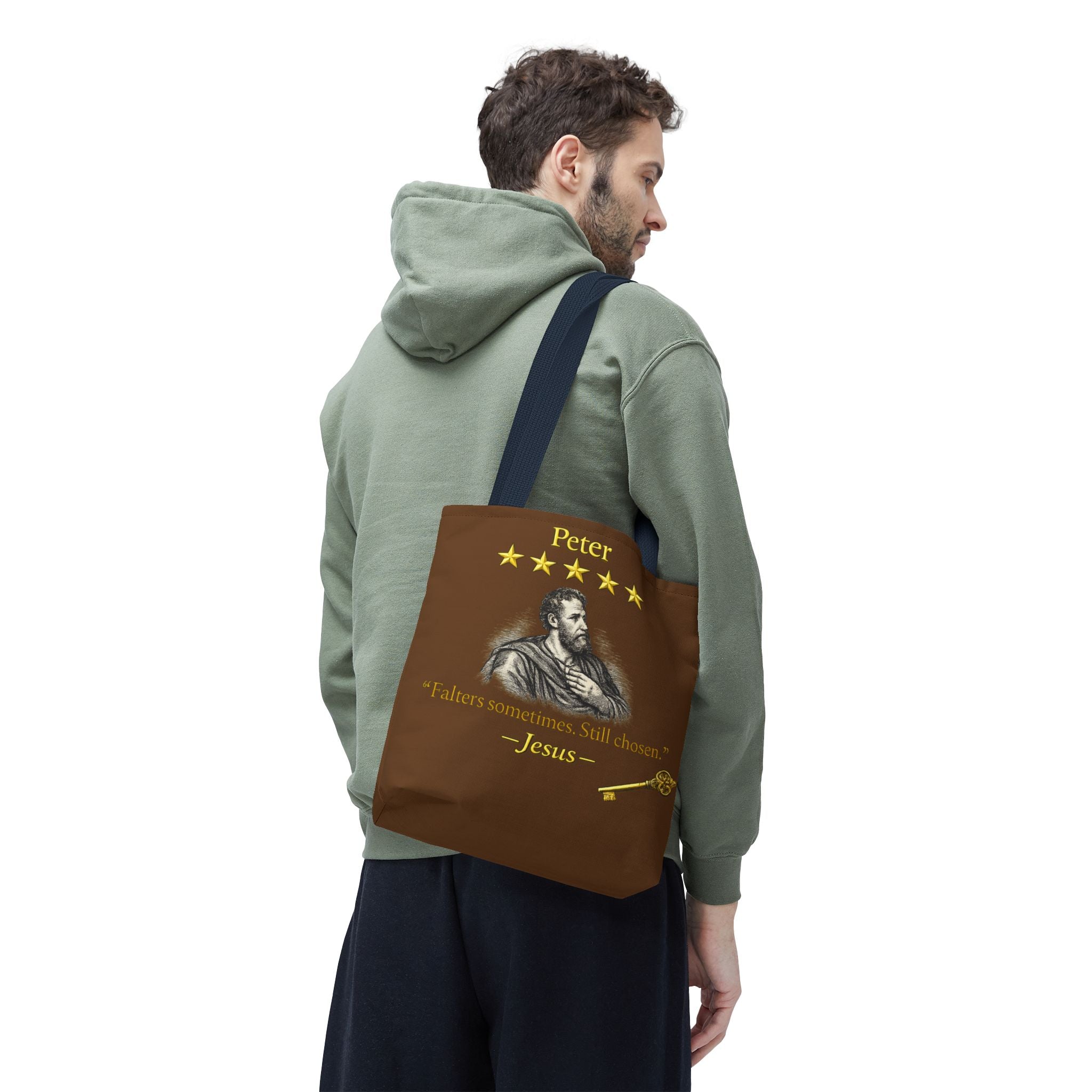 Peter – Tote Bag | “Falters Sometimes. Still Chosen.” Faith Graphic – Five-Star Faith Series
