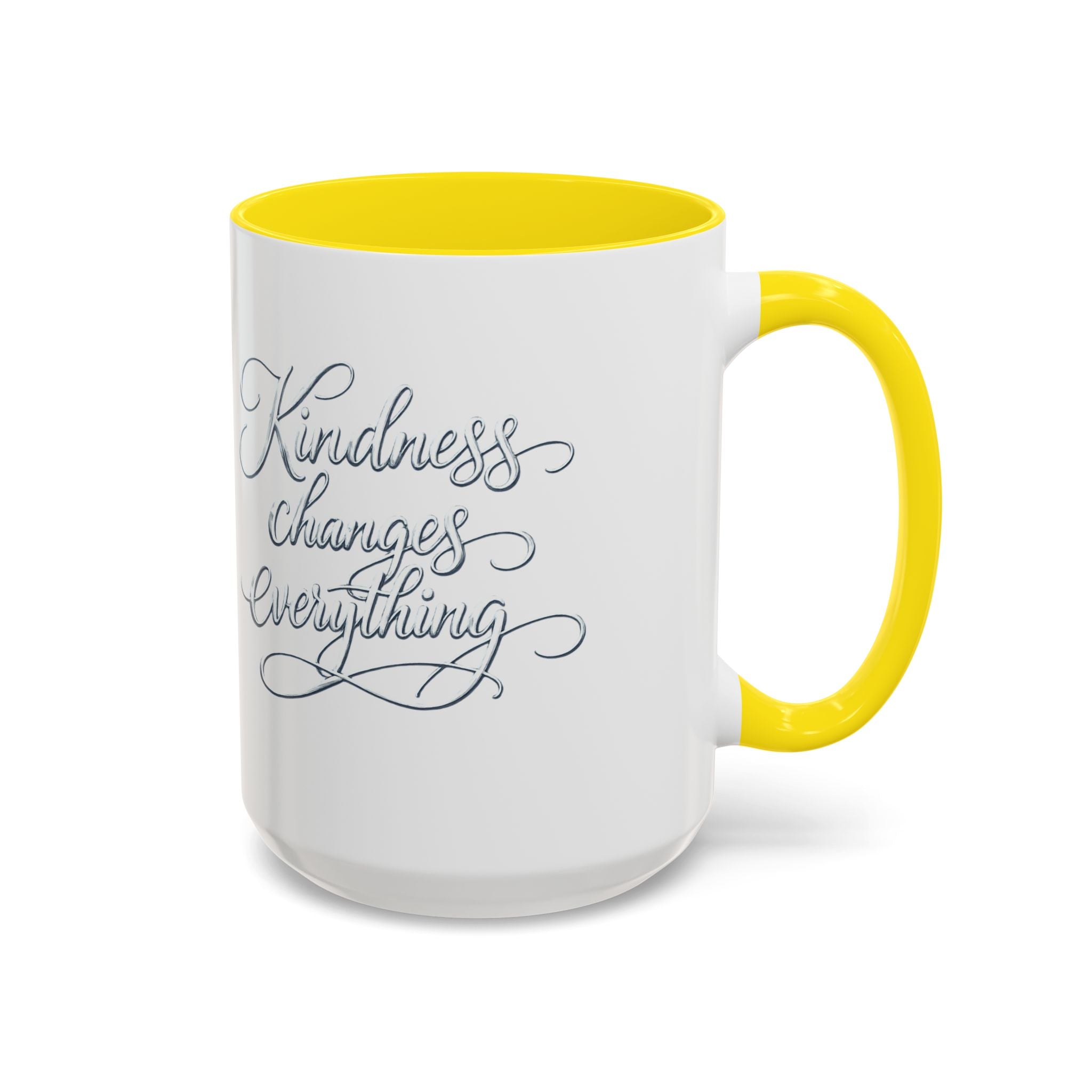 Silver-Kindness Changes Everything Accent Coffee Mug | Inspirational Ceramic Mug | Faith Freedom Creations