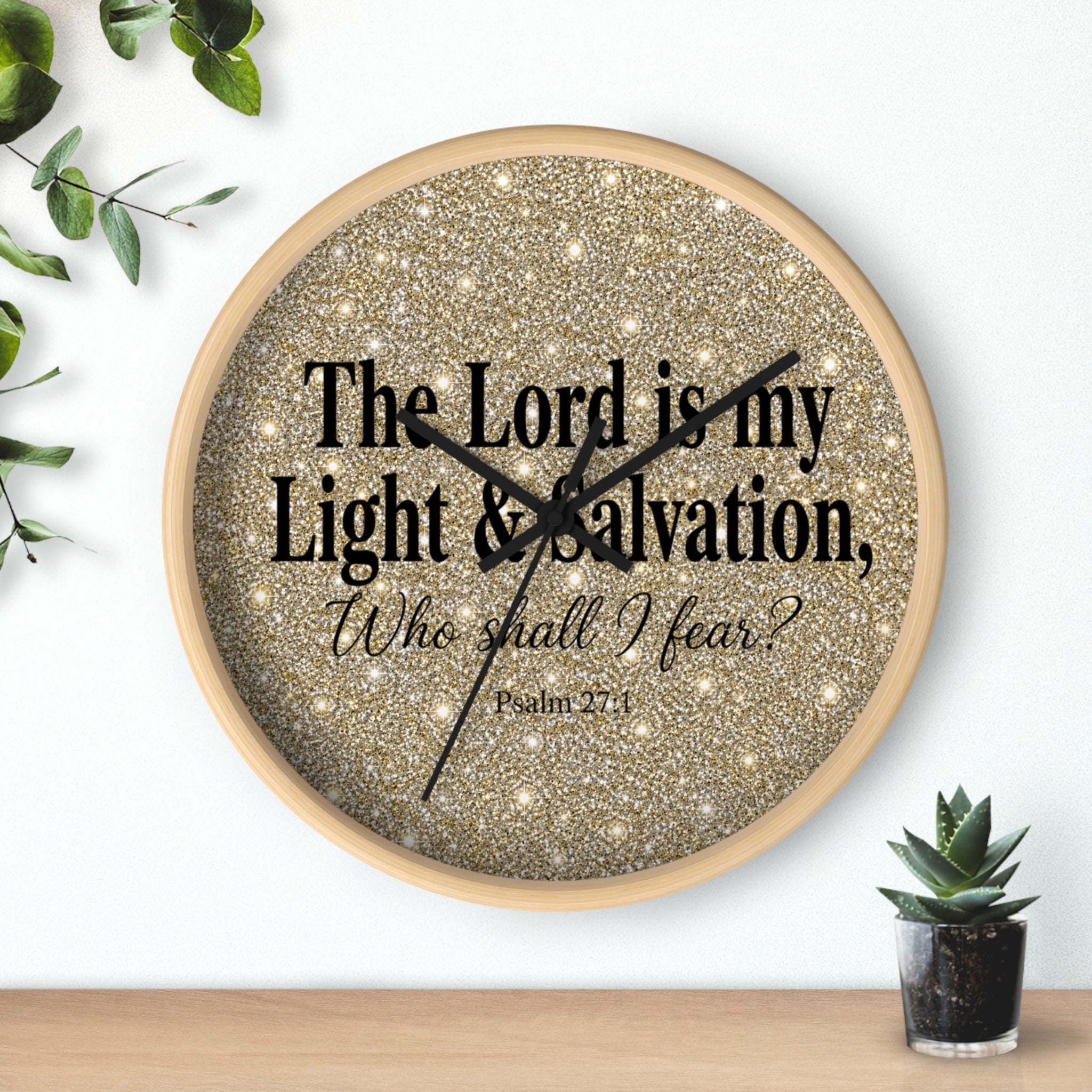 Inspirational Psalm 27:1 Wall Clock — "The Lord is my Light & Salvation" Sparkle Decorative Clock