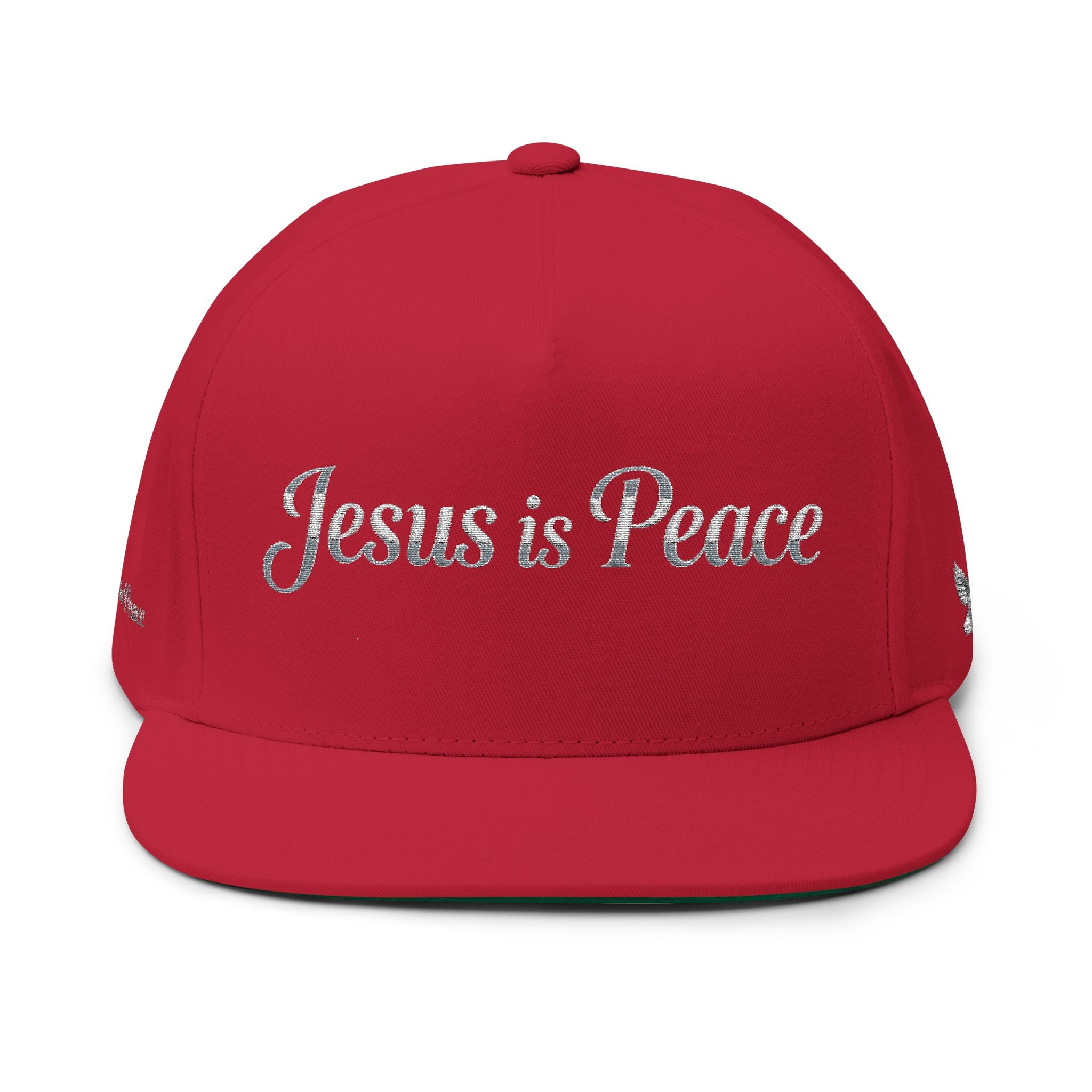 Jesus Is Peace Embroidered Flat Bill Cap | Christian Snapback Hat | Faith-Inspired Cotton Twill Cap