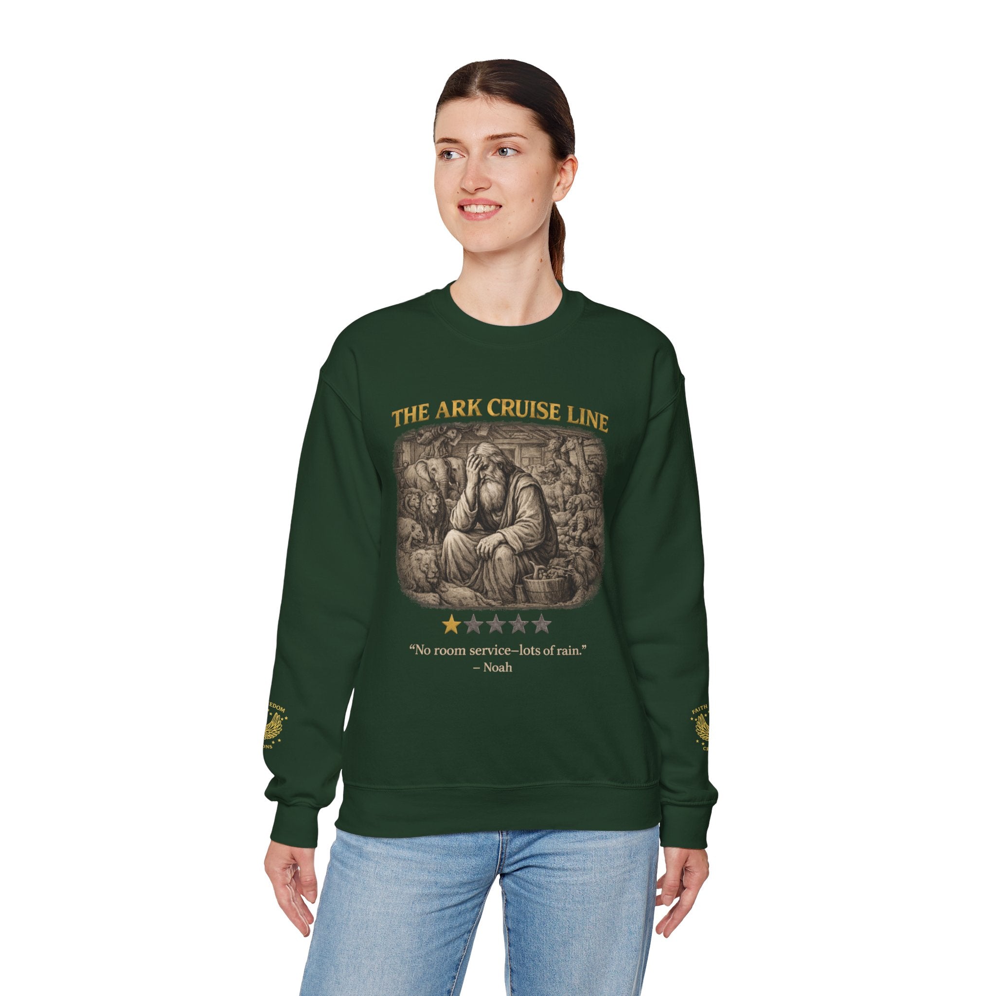 Noah – Crewneck Sweatshirt | “Ark Cruise Liner” Vintage Illustration – Five-Star Faith Series