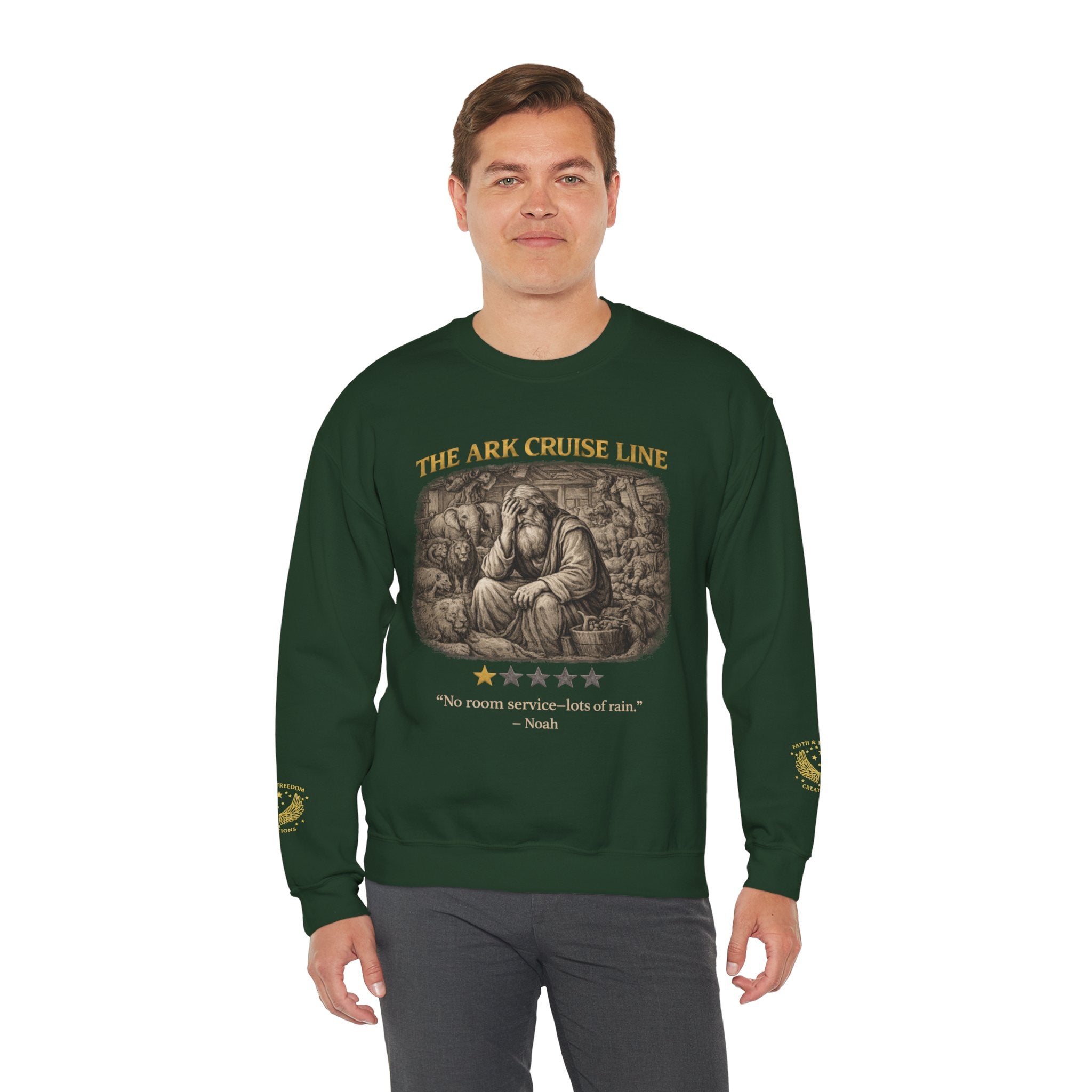 Noah – Crewneck Sweatshirt | “Ark Cruise Liner” Vintage Illustration – Five-Star Faith Series