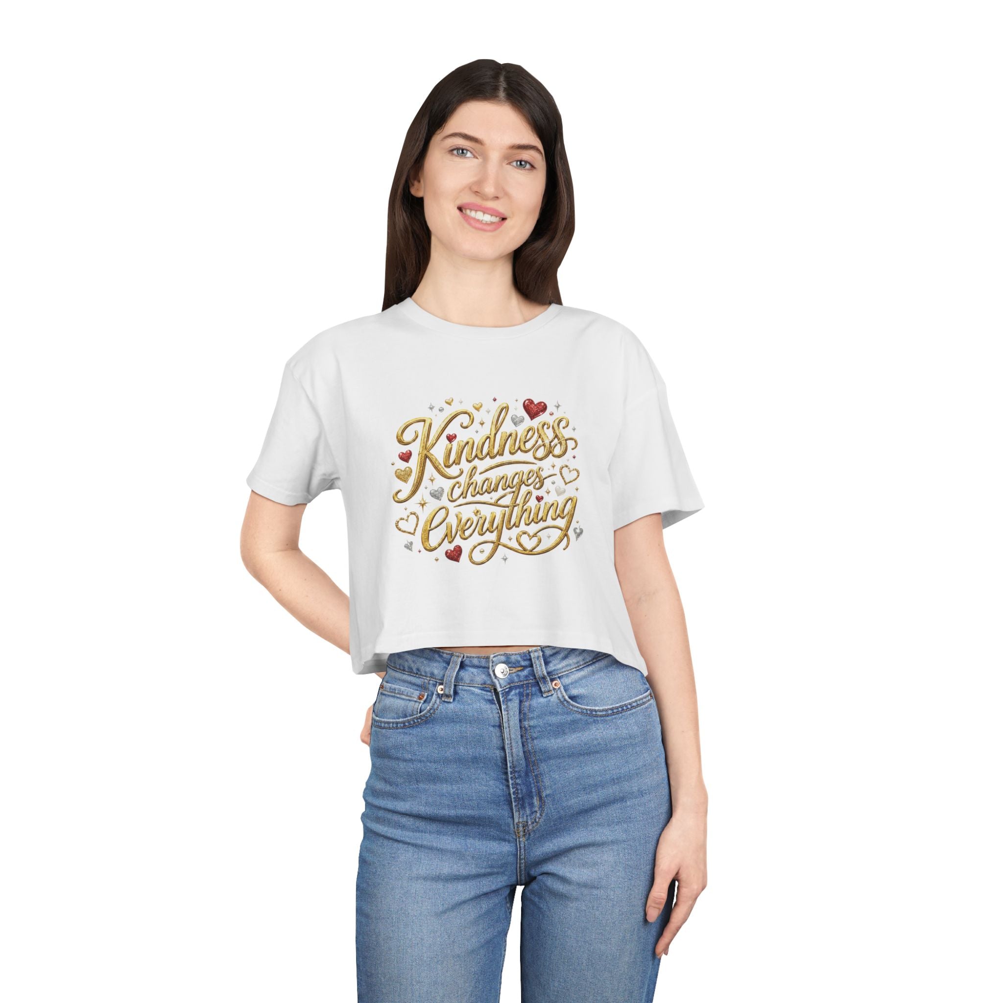 Kindness Changes Everything Crop Tee | Inspirational Women’s Cropped T-Shirt | Soft Casual Graphic Top