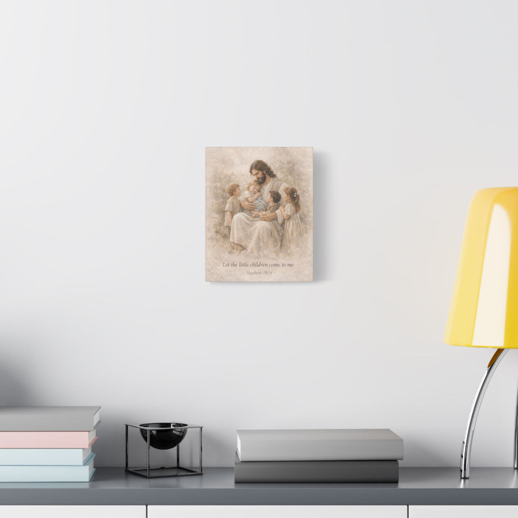 Let the Little Children Come to Me Canvas Print – Matthew 19:14 Christian Wall Art | Jesus with Children Faith Canvas
