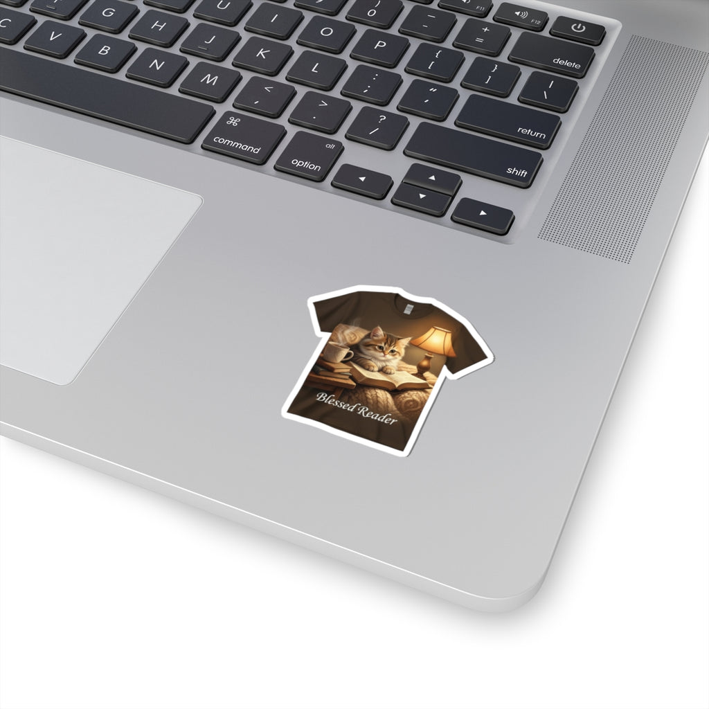 Blessed Reader Cat Sticker – Cozy Book Lover Kiss-Cut Decal | Cute Reading Cat Laptop Sticker
