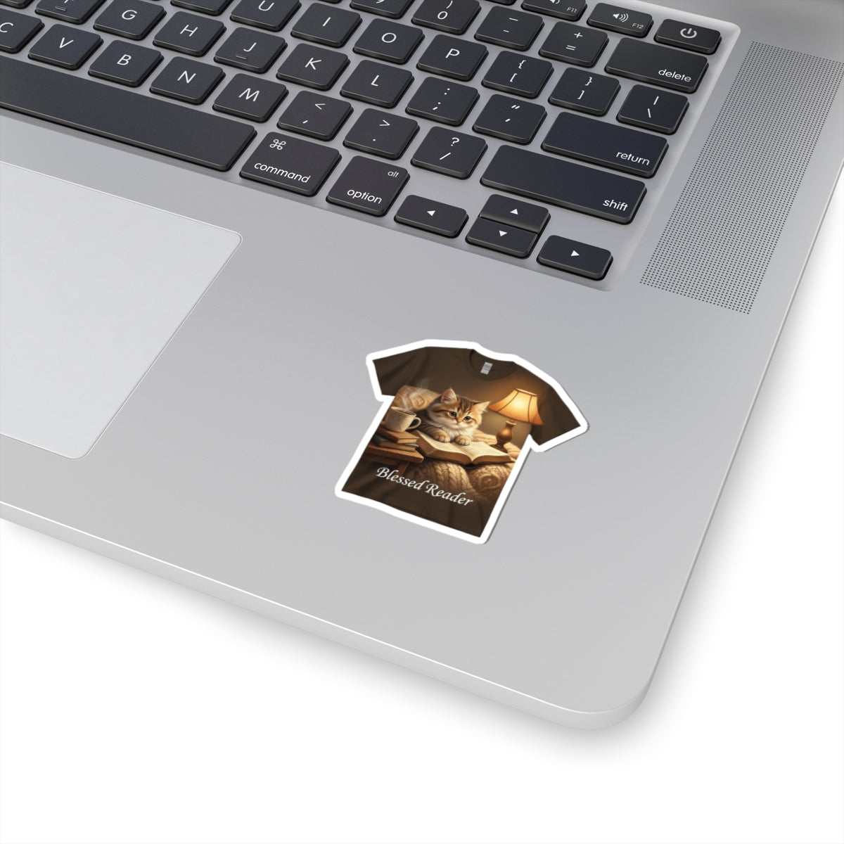Blessed Reader Cat Sticker – Cozy Book Lover Kiss-Cut Decal | Cute Reading Cat Laptop Sticker