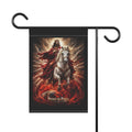 Christian garden banner featuring Jesus beside a noble horse with the words “Prince of Peace” in warm country-inspired outdoor artwork.