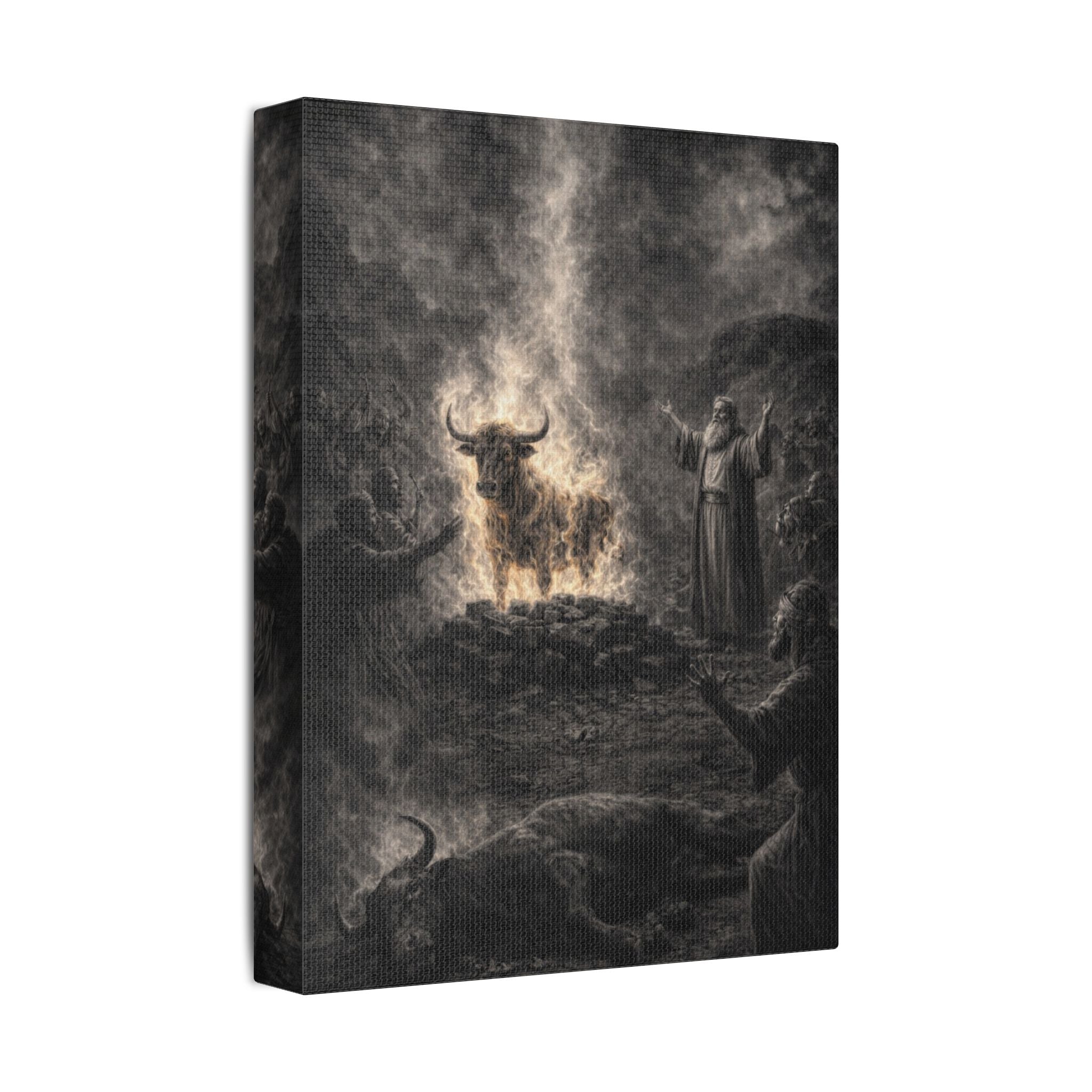 Elijah Calls Down Fire Canvas — Biblical Wall Art | Monochrome Edition