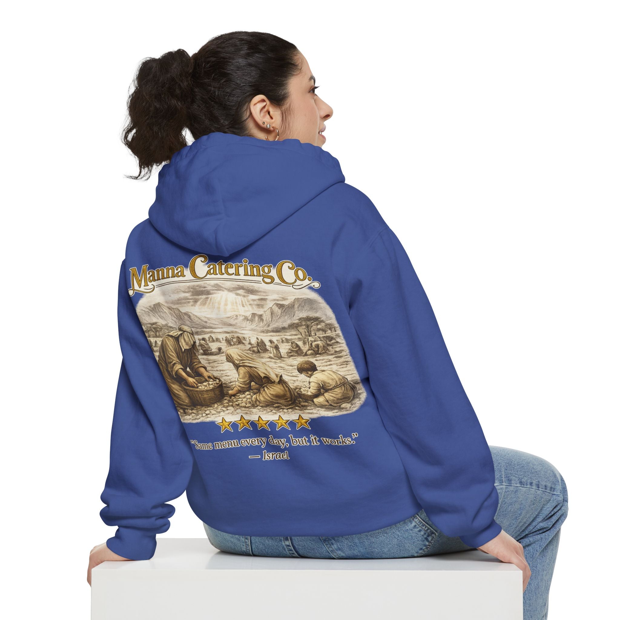 Manna Catering Co. – Hoodie | “Manna Review” Vintage Graphic – Five-Star Faith Series