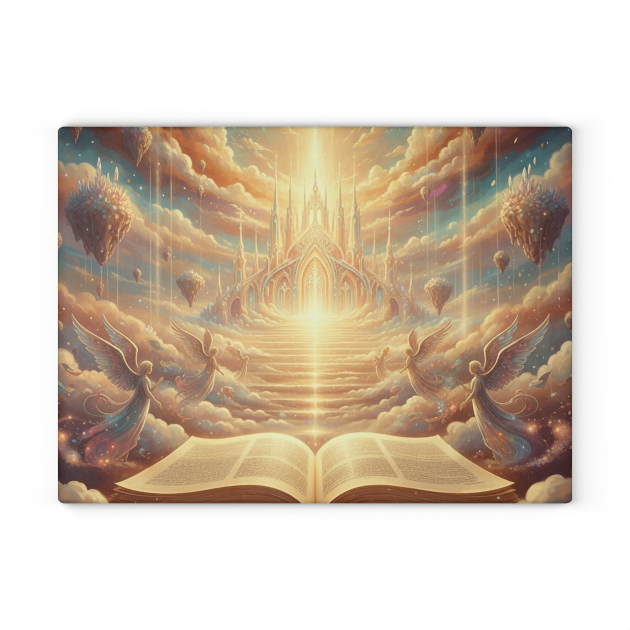 Heavenly Cathedral Glass Cutting Board – Angel & Open Book Christian Kitchen Decor | Inspirational Faith Kitchen Art