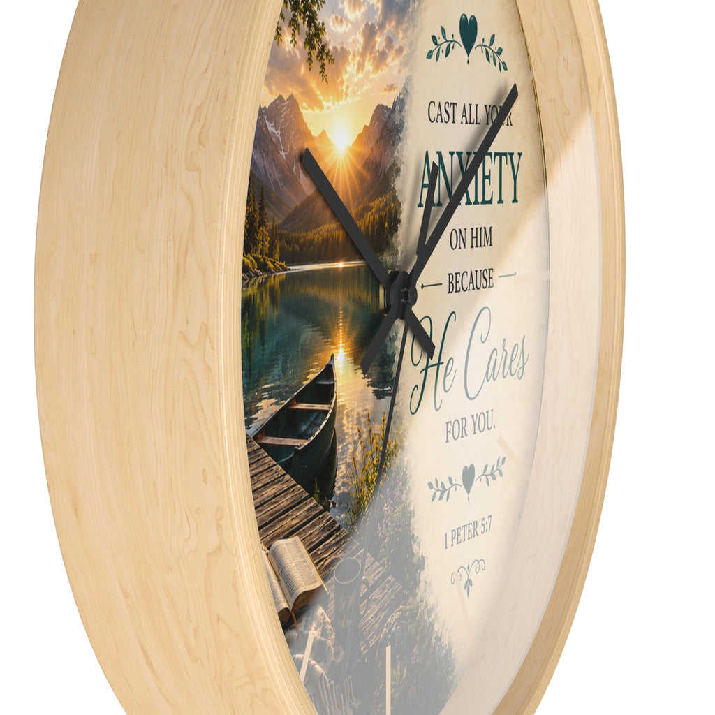 Cast All Your Anxiety on Him Wall Clock | 1 Peter 5:7 Christian Scripture Clock | Inspirational Home Decor