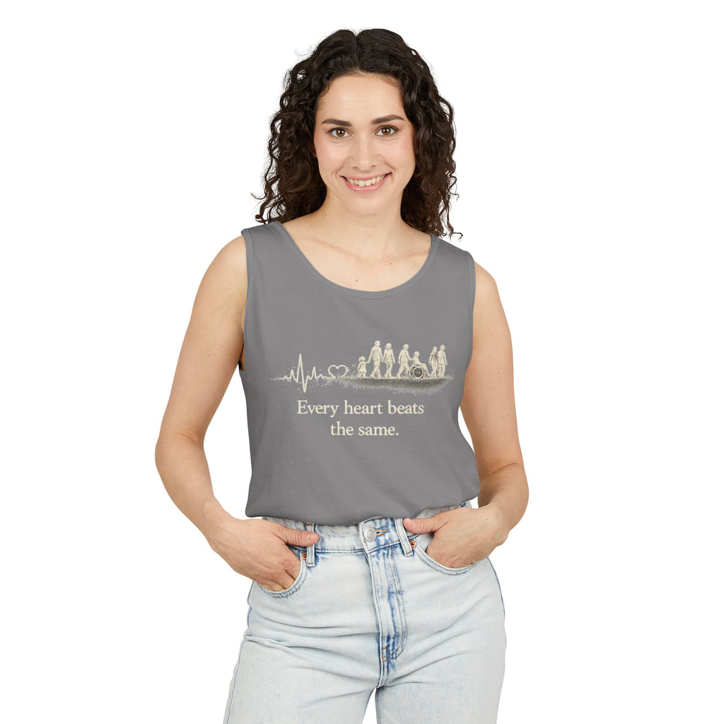“Every Heart Beats the Same” Vintage Surf Tank Top – Garment-Dyed Coastal Unity Tank