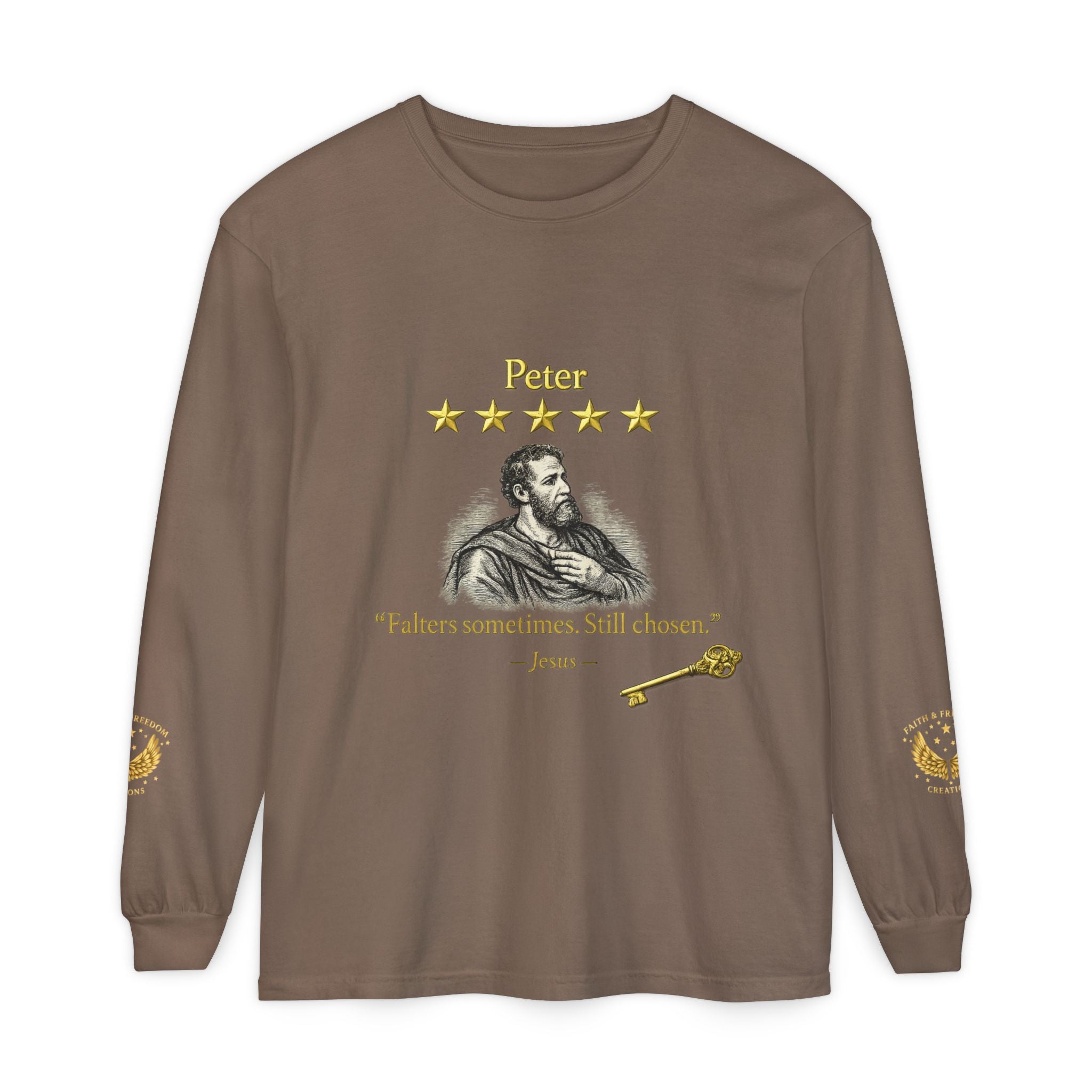 Peter Scripture Long Sleeve T-Shirt — "Falters sometimes. Still chosen." Review by Jesus