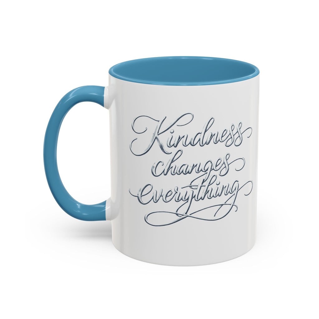 Silver-Kindness Changes Everything Accent Coffee Mug | Inspirational Ceramic Mug | Faith Freedom Creations