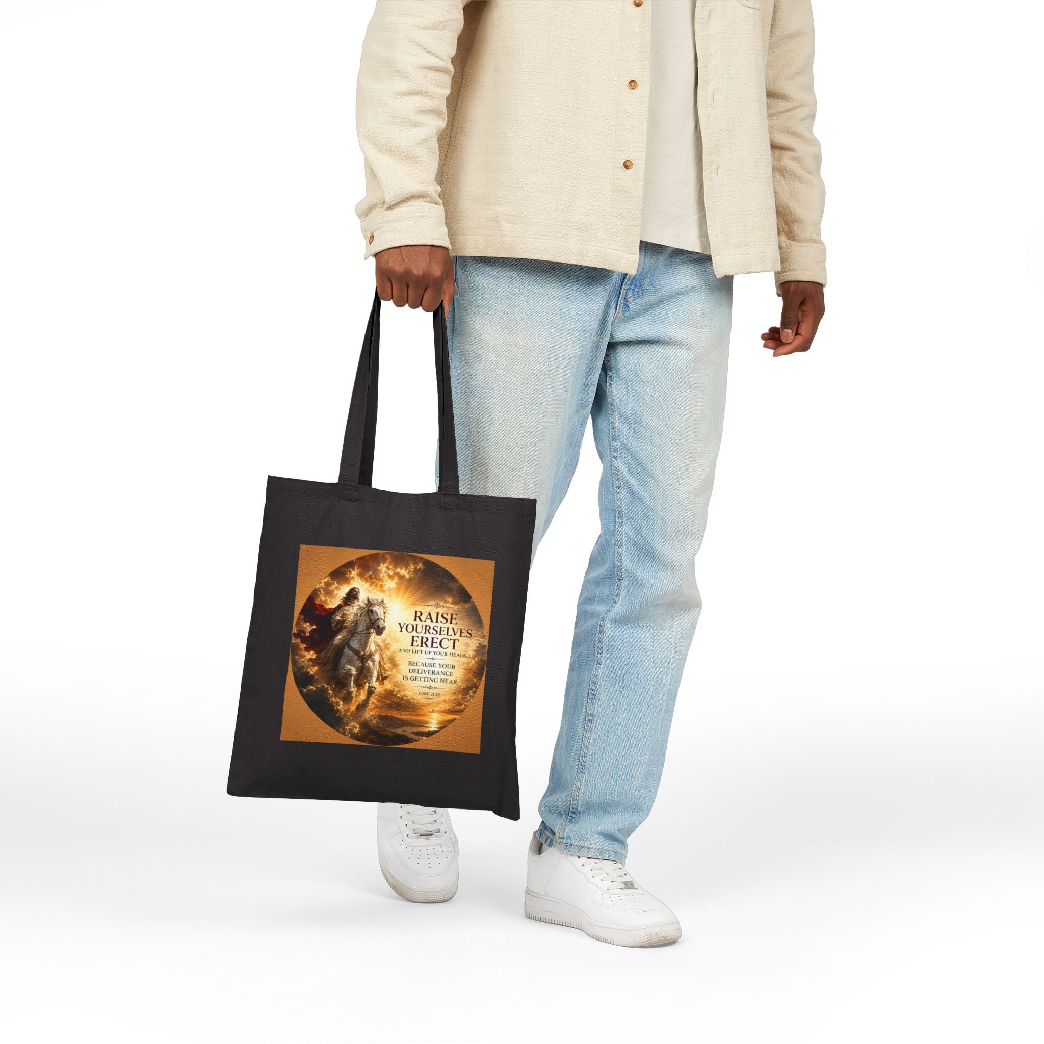 Raise Yourselves Erect Tote Bag | Luke 21:28 Christian Canvas Tote | Inspirational Scripture Shopper