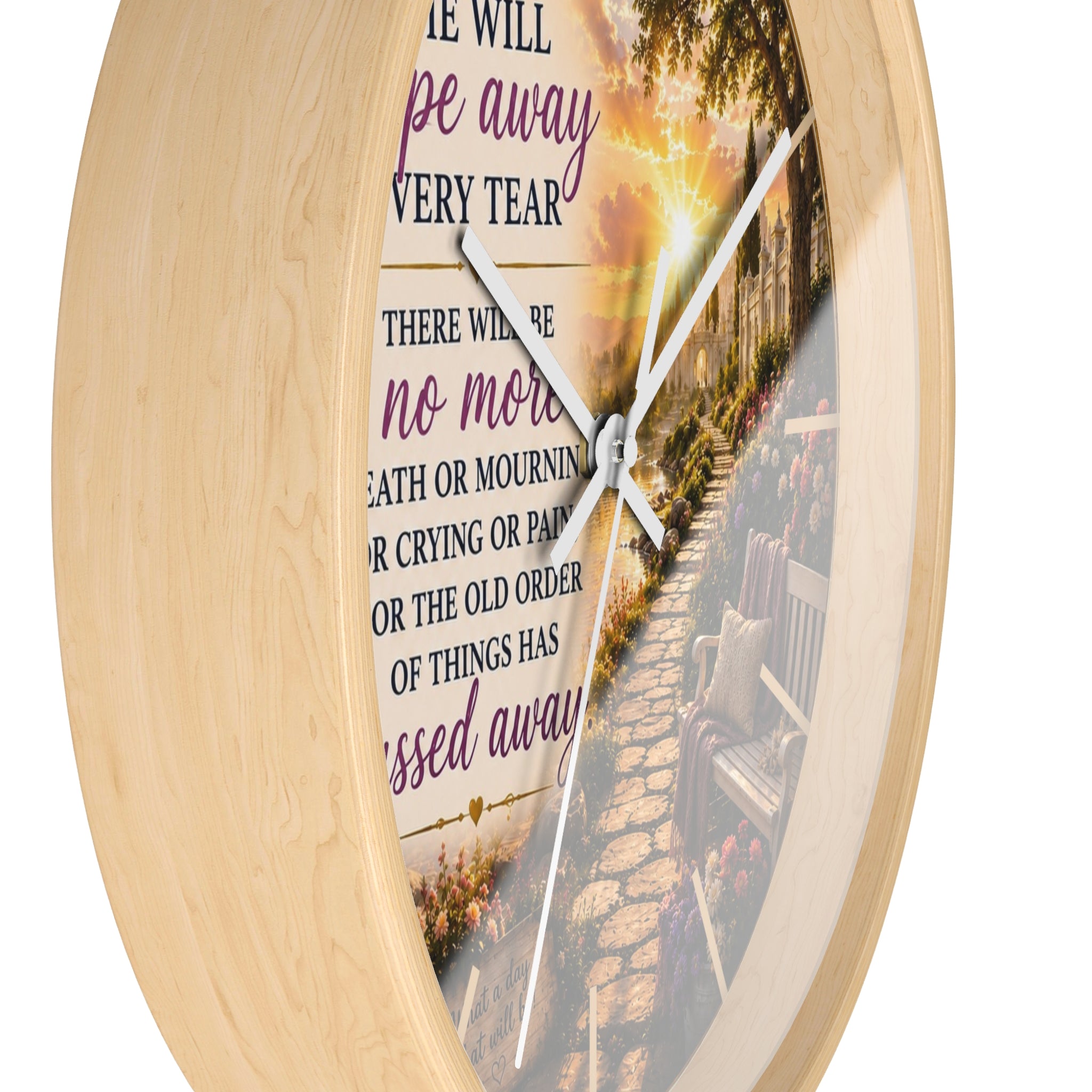Revelation 21:4 Memorial Garden Wall Clock | Inspirational Christian Scripture Clock | Faith Home Decor