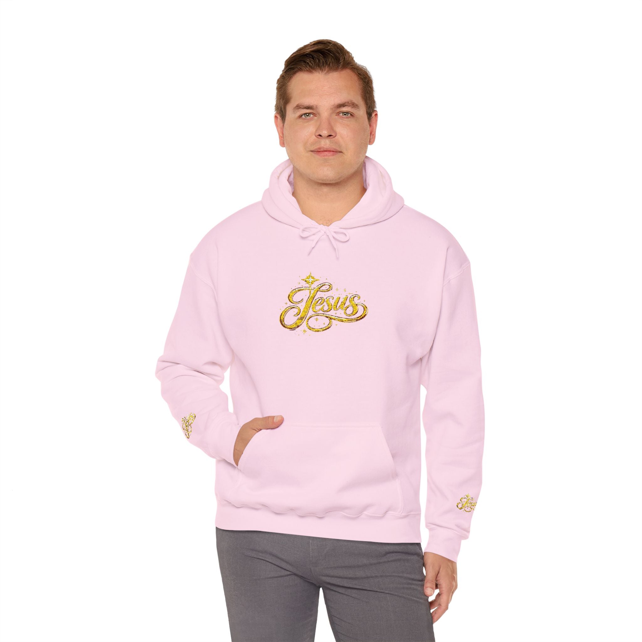 Jesus Gold Script Hoodie – Sparkle Christian Faith Pullover | Inspirational Hoodie
