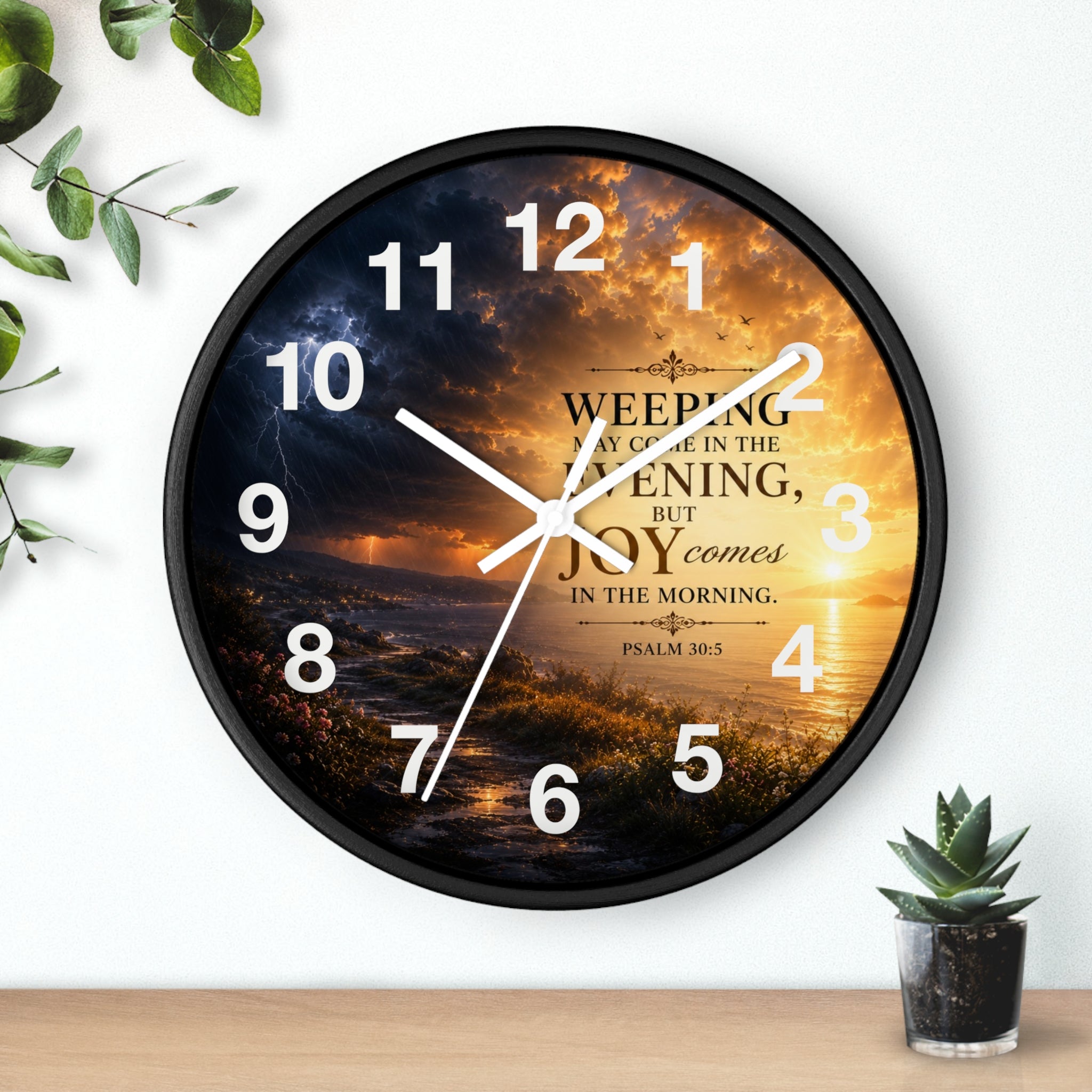 Psalm 30:5 Wall Clock | Joy Comes in the Morning Christian Clock | Inspirational Faith Decor