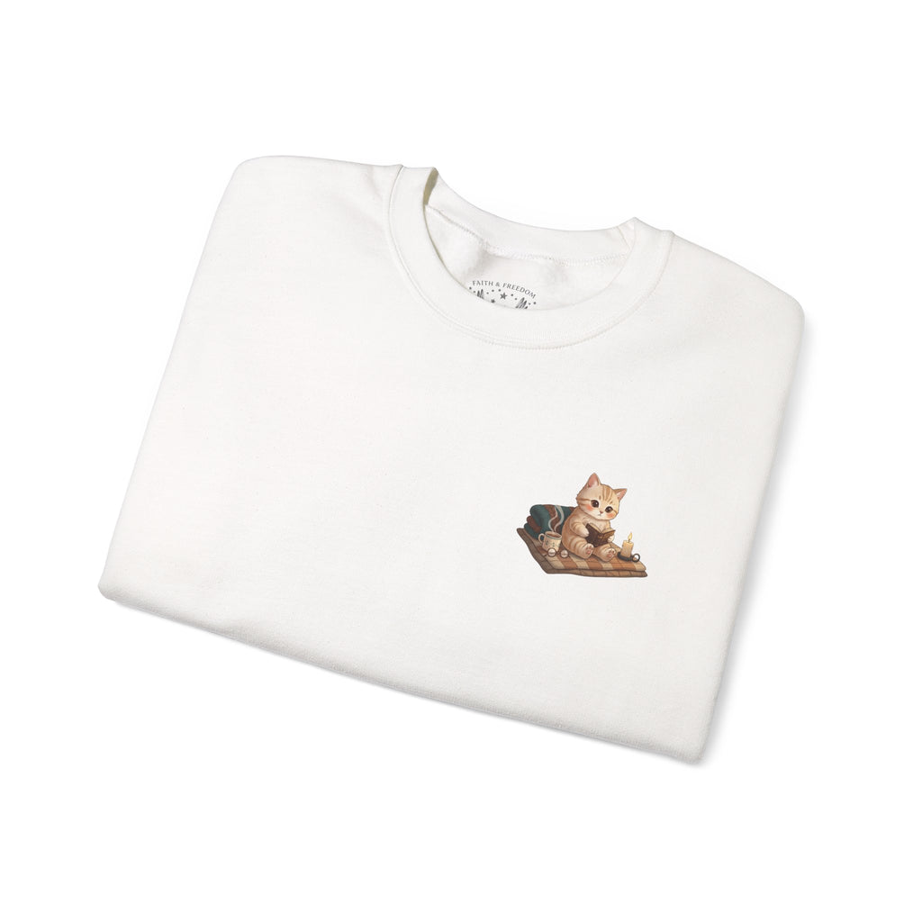 Faith Cozy Cat Crewneck Sweatshirt – Candlelight Cat Faith Sweatshirt | Quiet Comfort Apparel