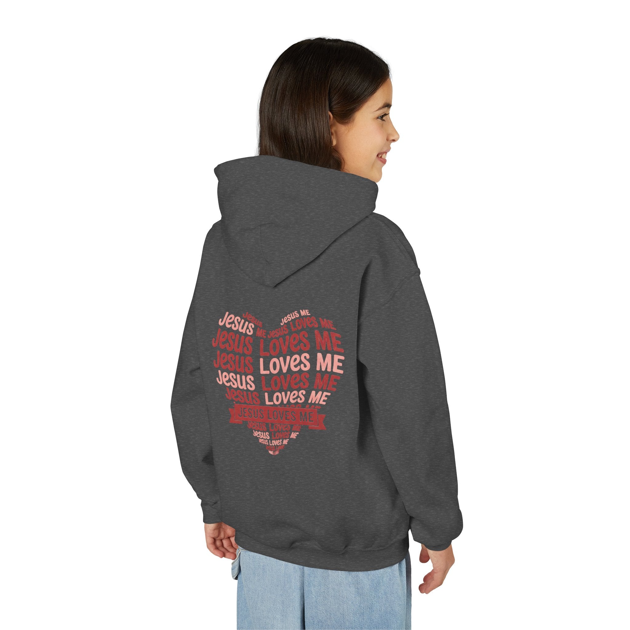 Jesus Loves Me Youth Hoodie – Heart Word Cloud Christian Kids Sweatshirt | Faith Inspired Kids Apparel