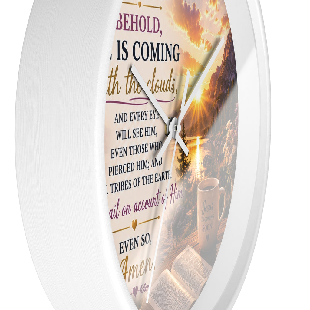 Revelation 1:7 Wall Clock | Behold He Is Coming Christian Scripture Clock | Inspirational Faith Decor