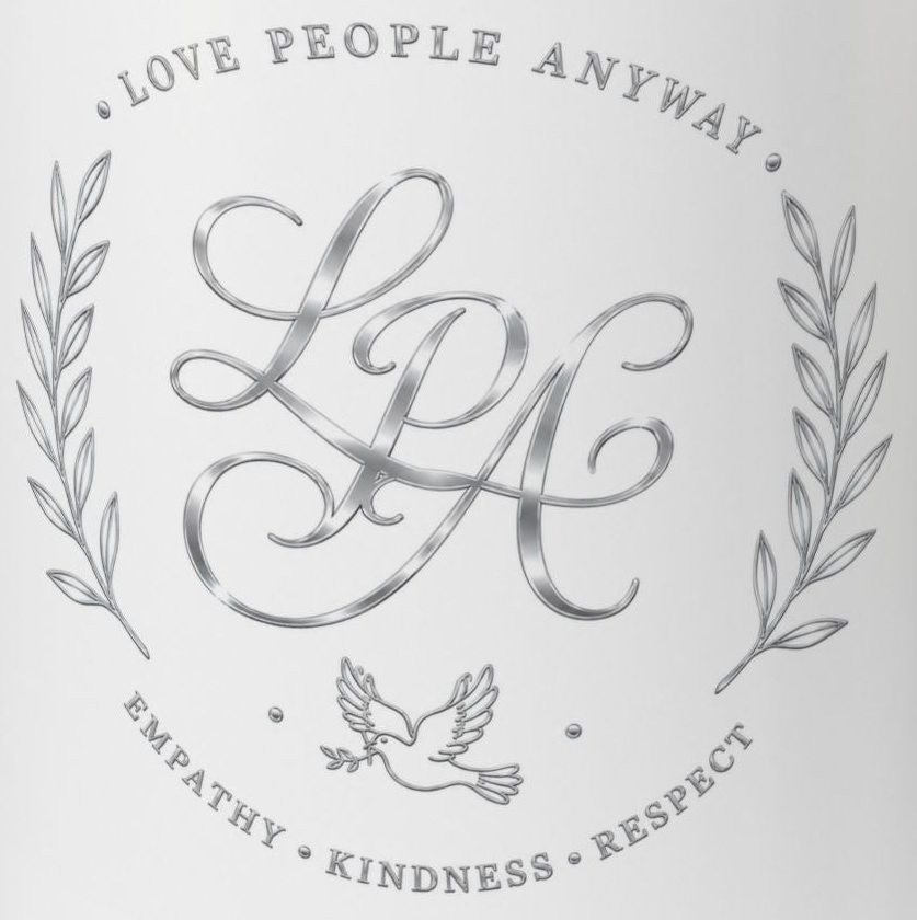 Love People Anyway Silver Accent Coffee Mug | Inspirational Monogram Mug | Faith Freedom Creations