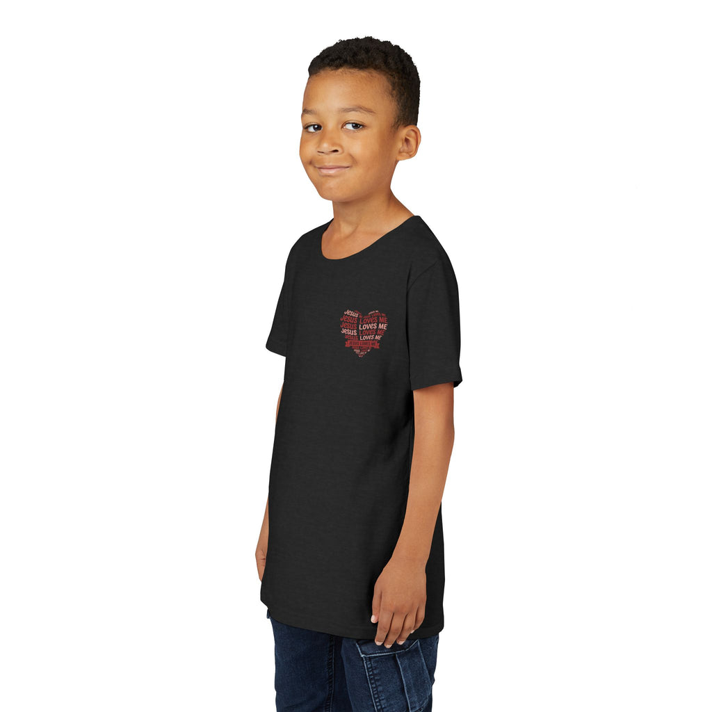 Jesus Loves Me Youth T-Shirt – Heart Word Cloud Christian Kids Tee | Faith Inspired Youth Shirt