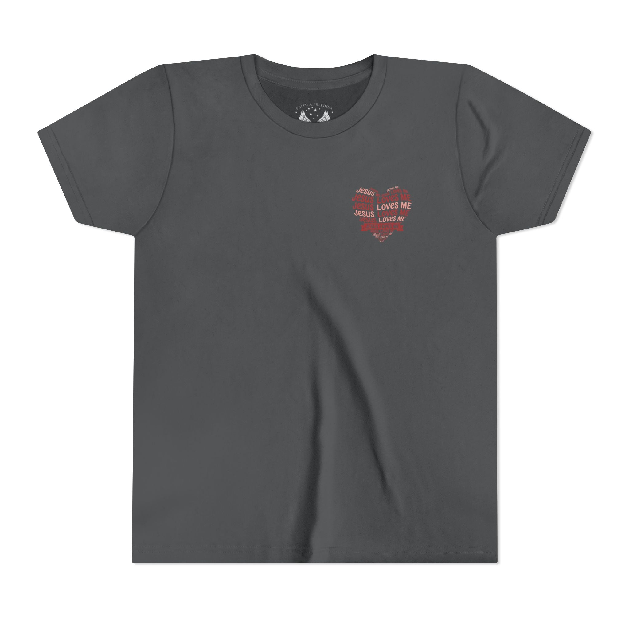 Jesus Loves Me Youth T-Shirt – Heart Word Cloud Christian Kids Tee | Faith Inspired Youth Shirt