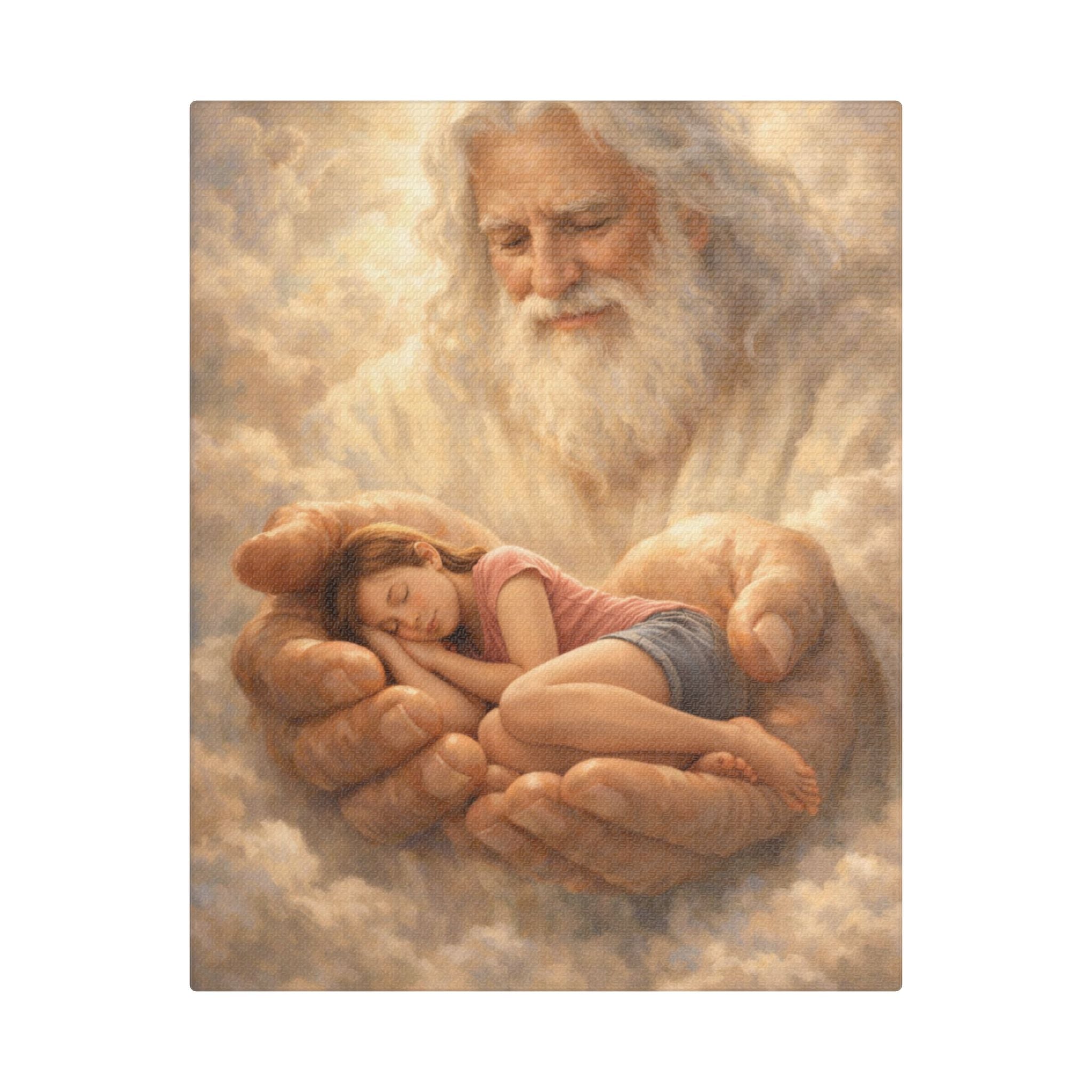 Safely in His Hands Canvas — Sleeping 'Teen Girl' in God's Embrace Wall Art