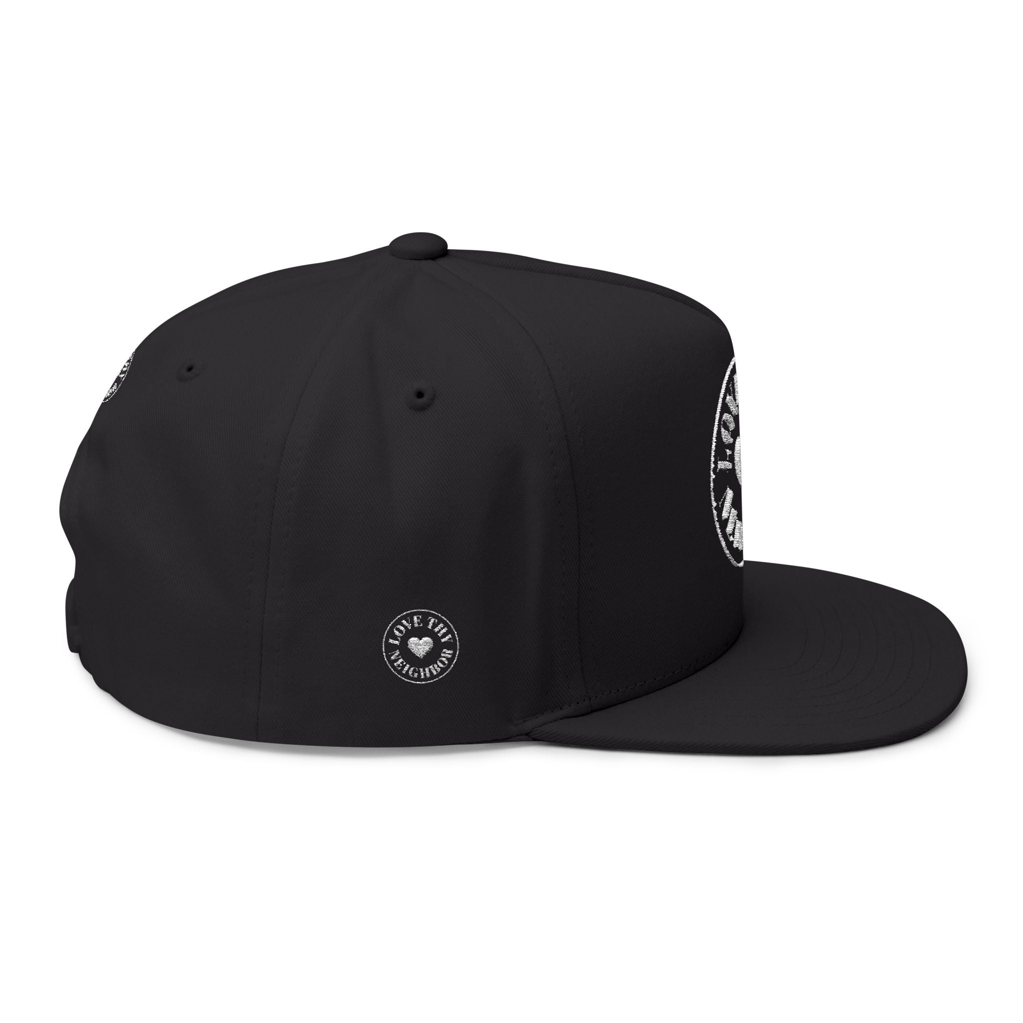 Flat Bill Cap — 'Love Thy Neighbor' Embroidered Snapback Hat