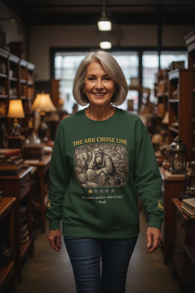 Noah – Crewneck Sweatshirt | “Ark Cruise Liner” Vintage Illustration – Five-Star Faith Series