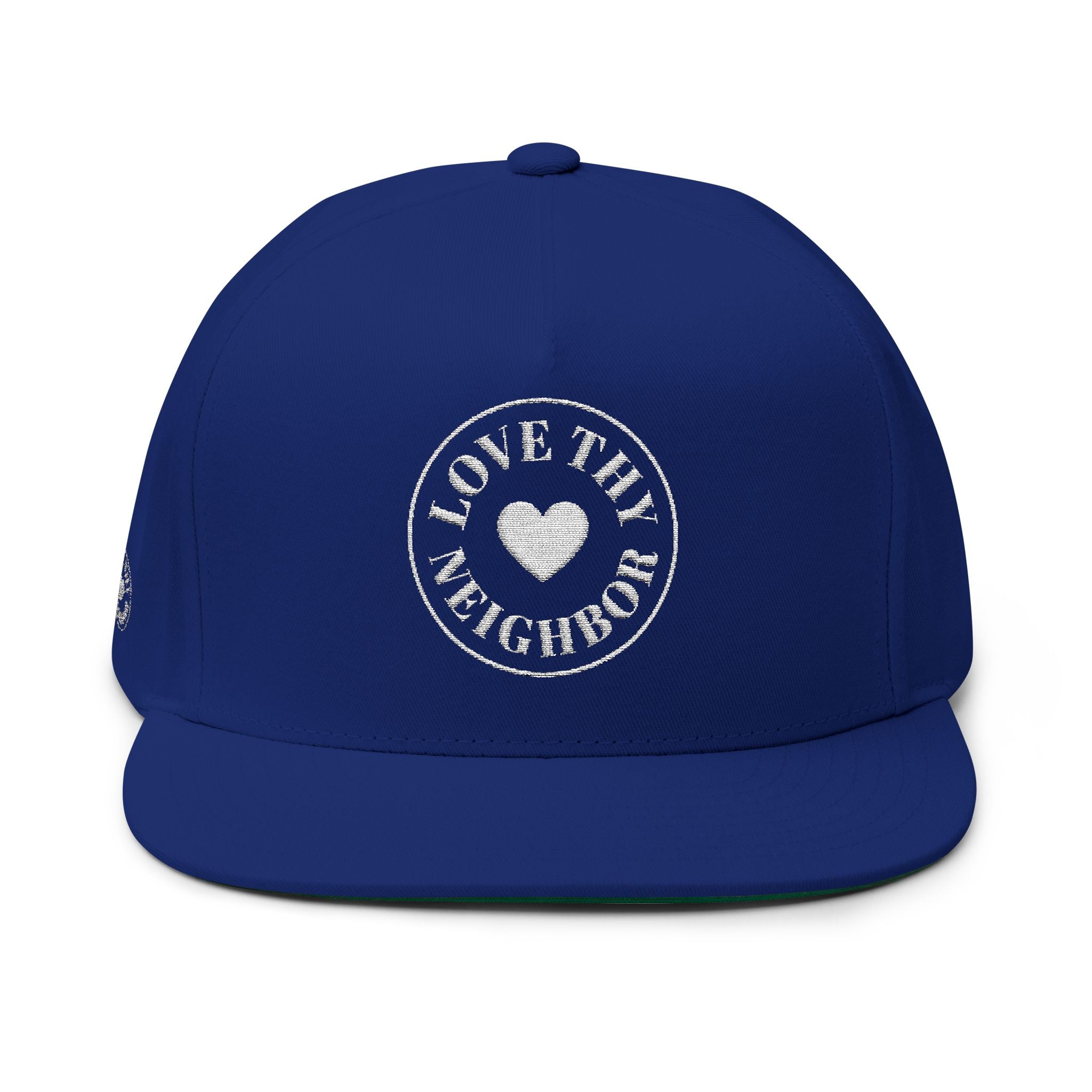 Love Thy Neighbor Embroidered Flat Bill Cap | Christian Snapback Hat | Vintage Cotton Twill Cap