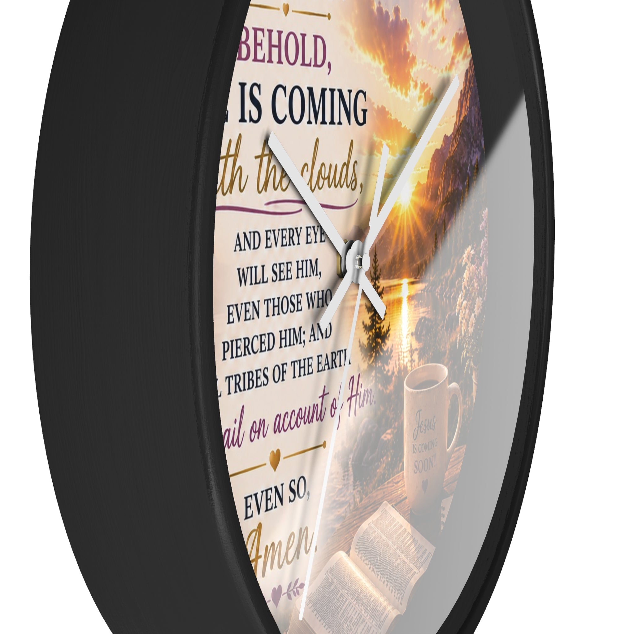 Revelation 1:7 Wall Clock | Behold He Is Coming Christian Scripture Clock | Inspirational Faith Decor