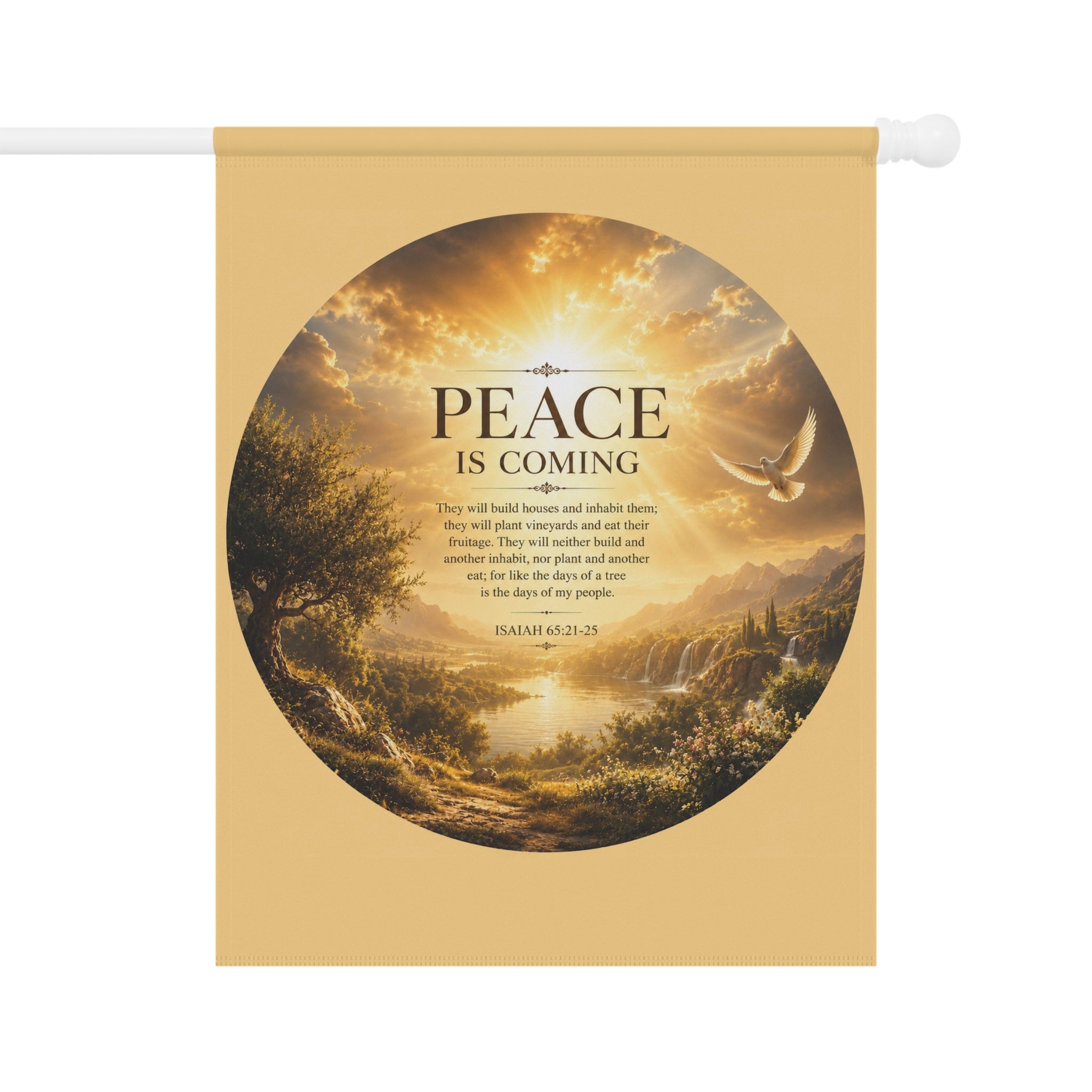 Peace Is Coming Garden Flag | Inspirational Landscape Bible Verse Banner | Christian Outdoor Decor