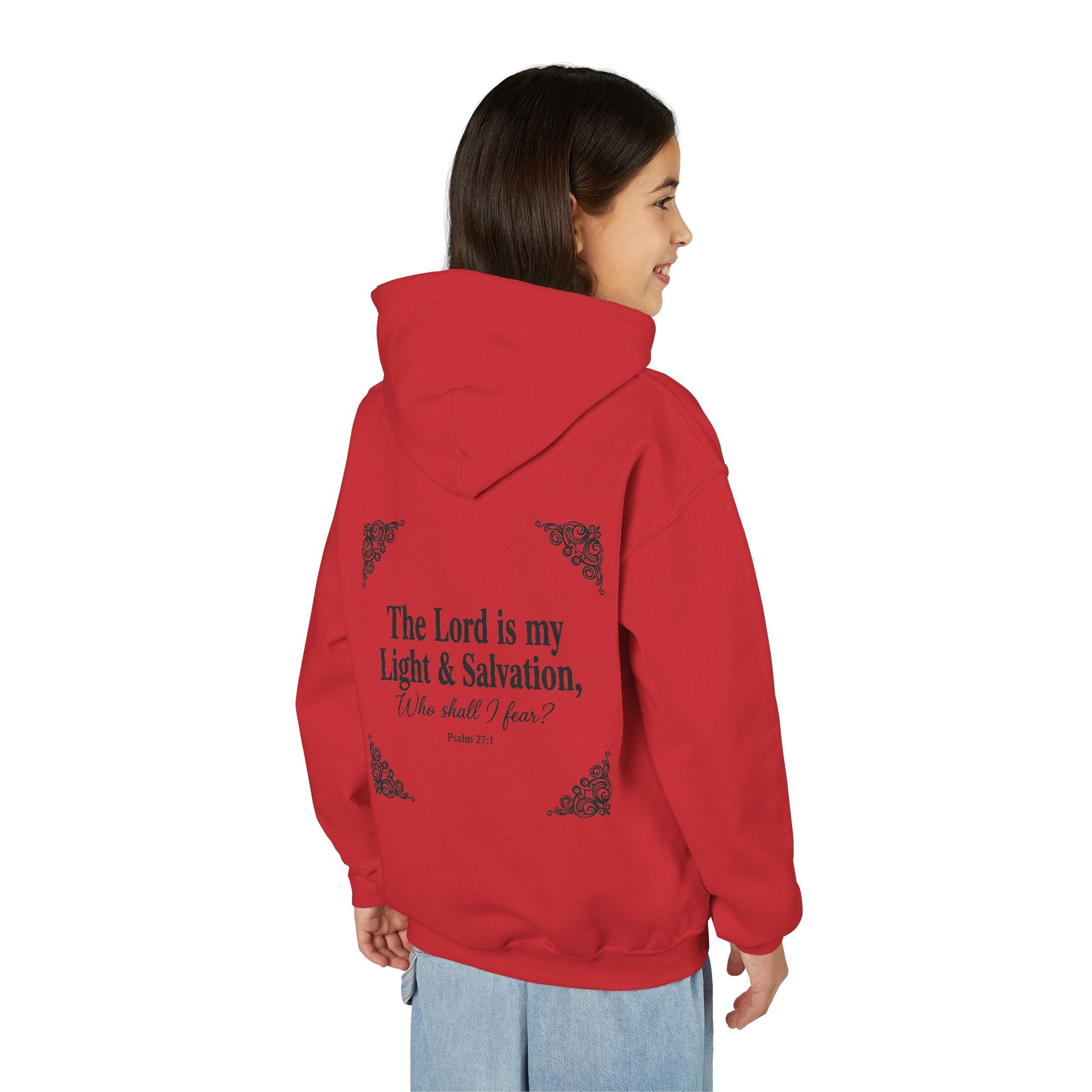 Youth “The Lord is My Light & Salvation” Hoodie – Psalm 27 Christian Kids Sweatshirt